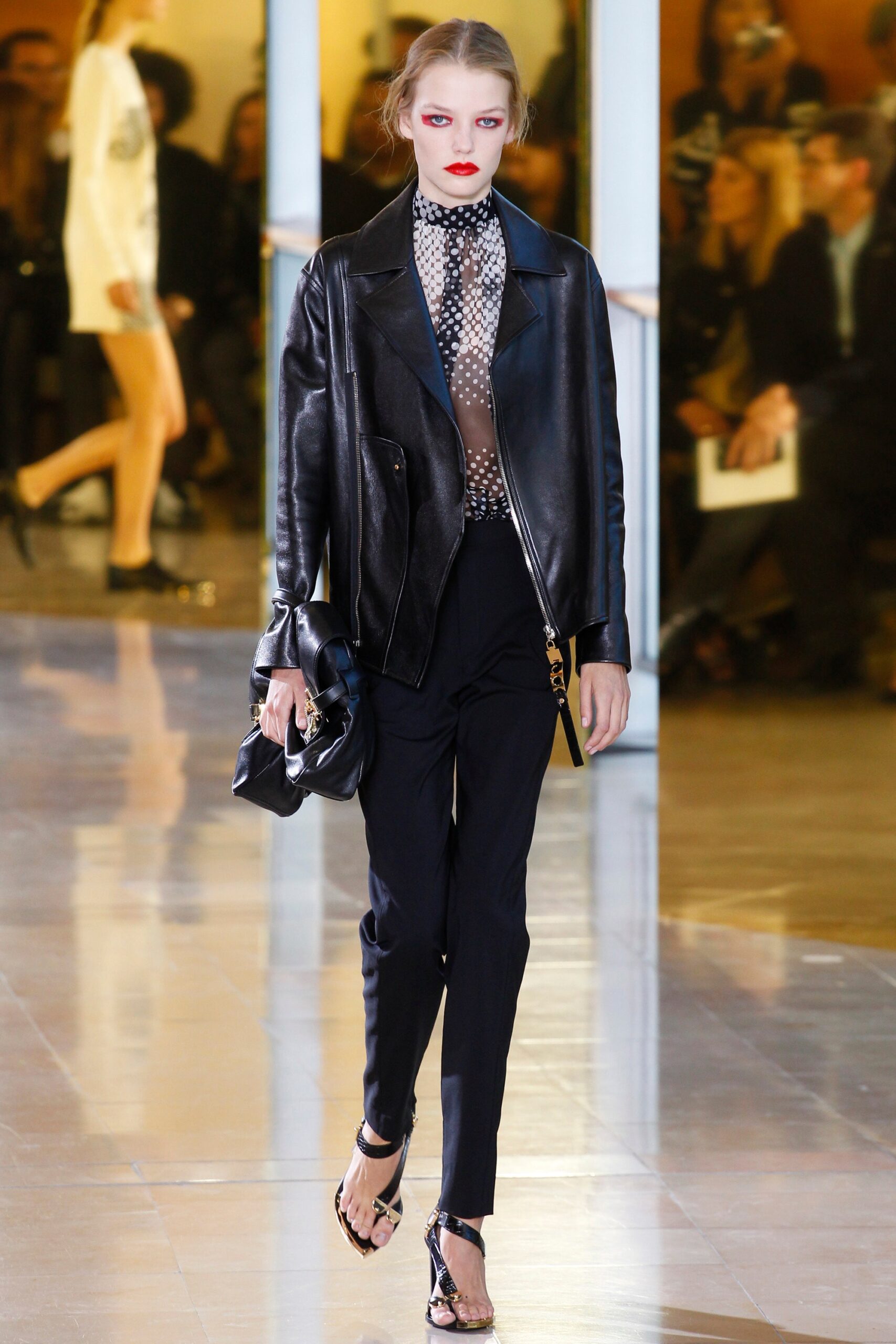 black leather fitted jacket with mesh top