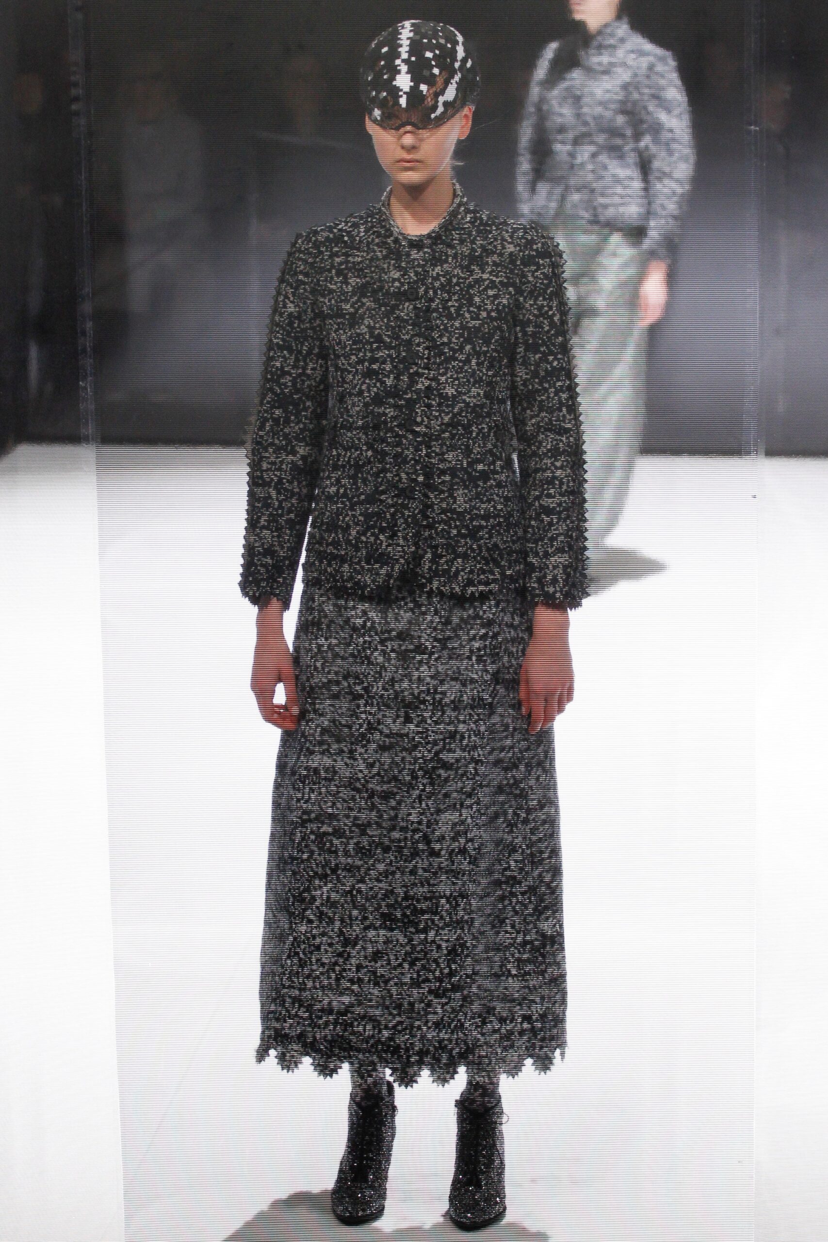 black and white wool blazer and skirt