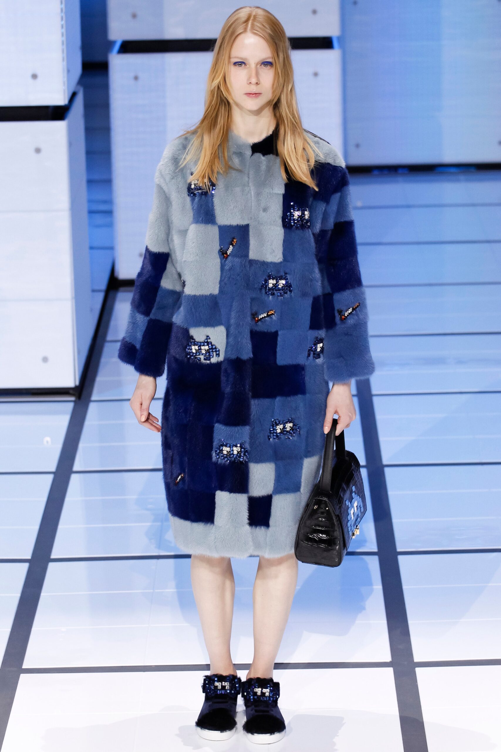 blue gray faux-fur coat