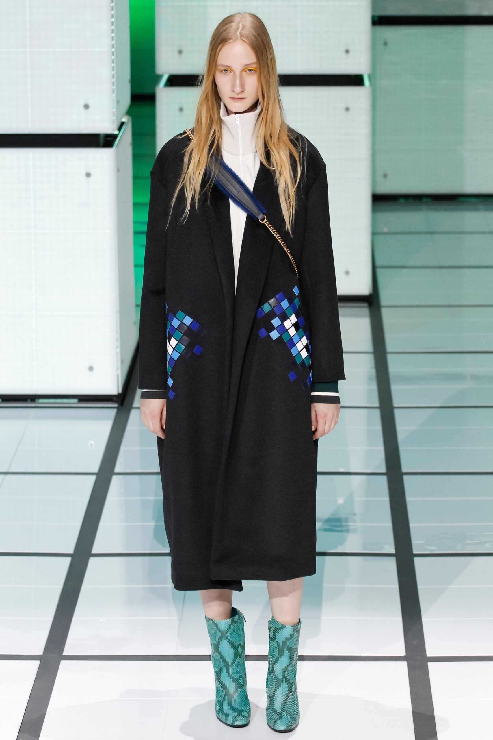 black wool coat with white dress