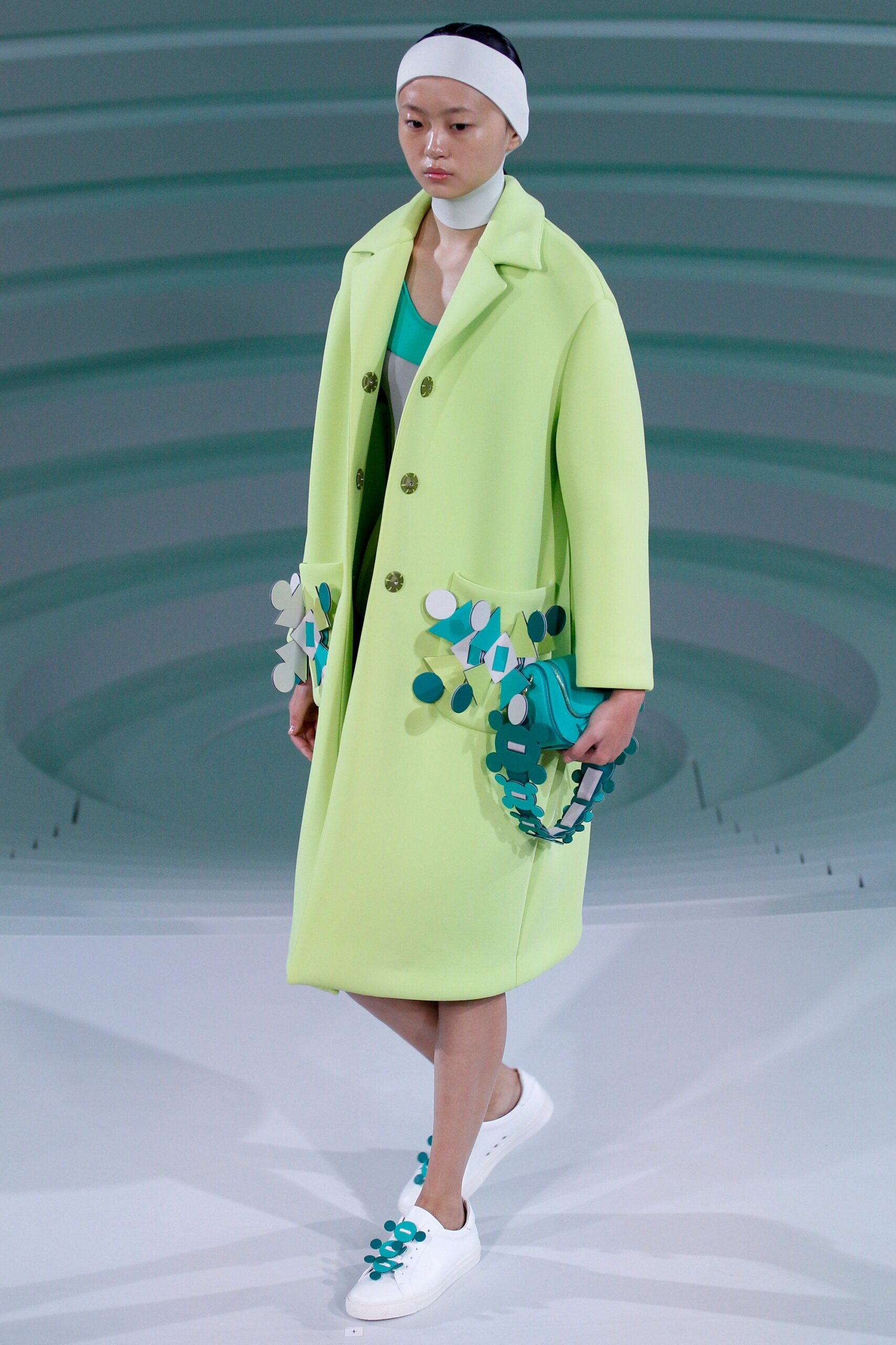 oversized green neoprene coat