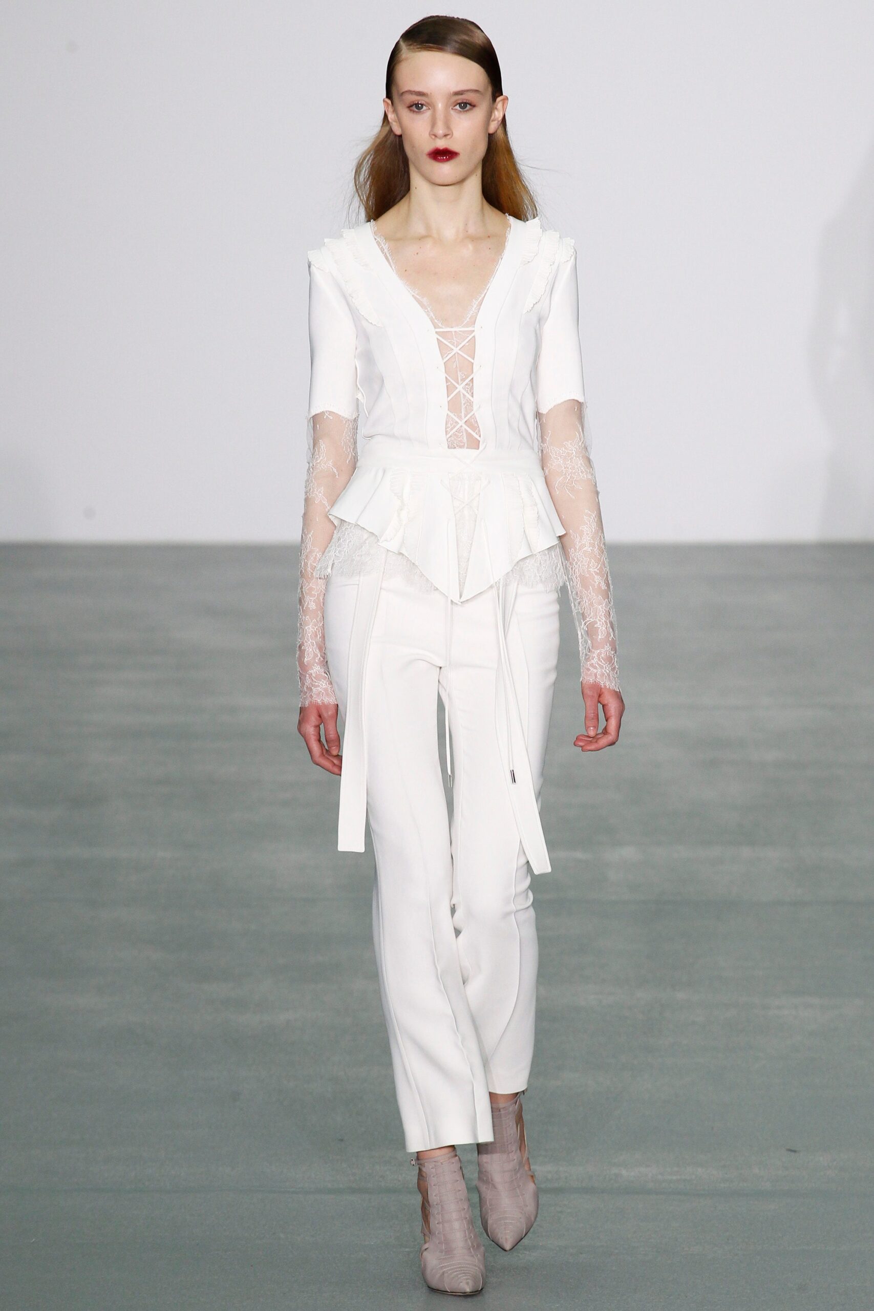 white fitted blouse and pants