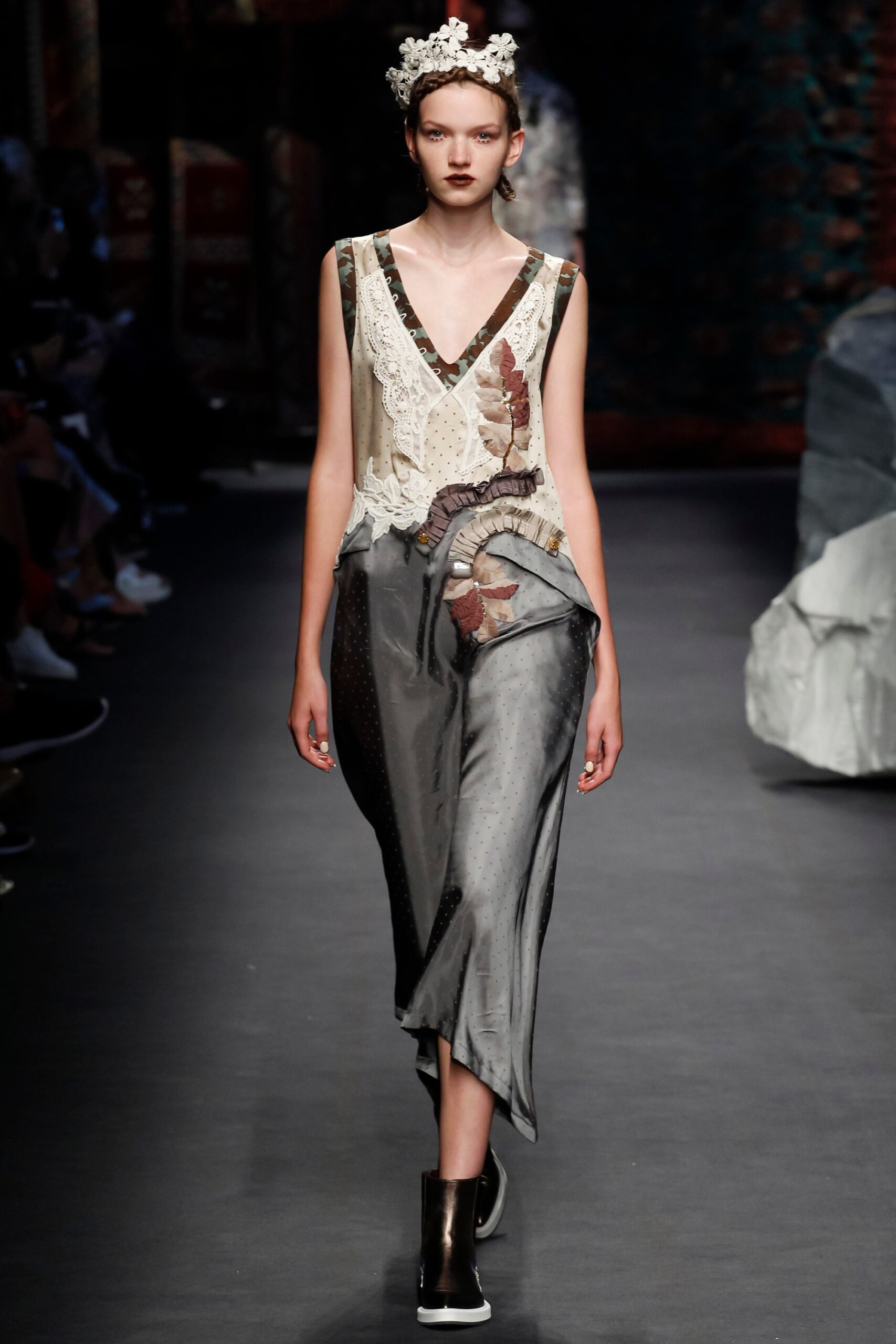 gray silk sleeveless dress