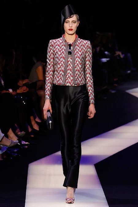 red silk long-sleeve collared fitted printed jacket