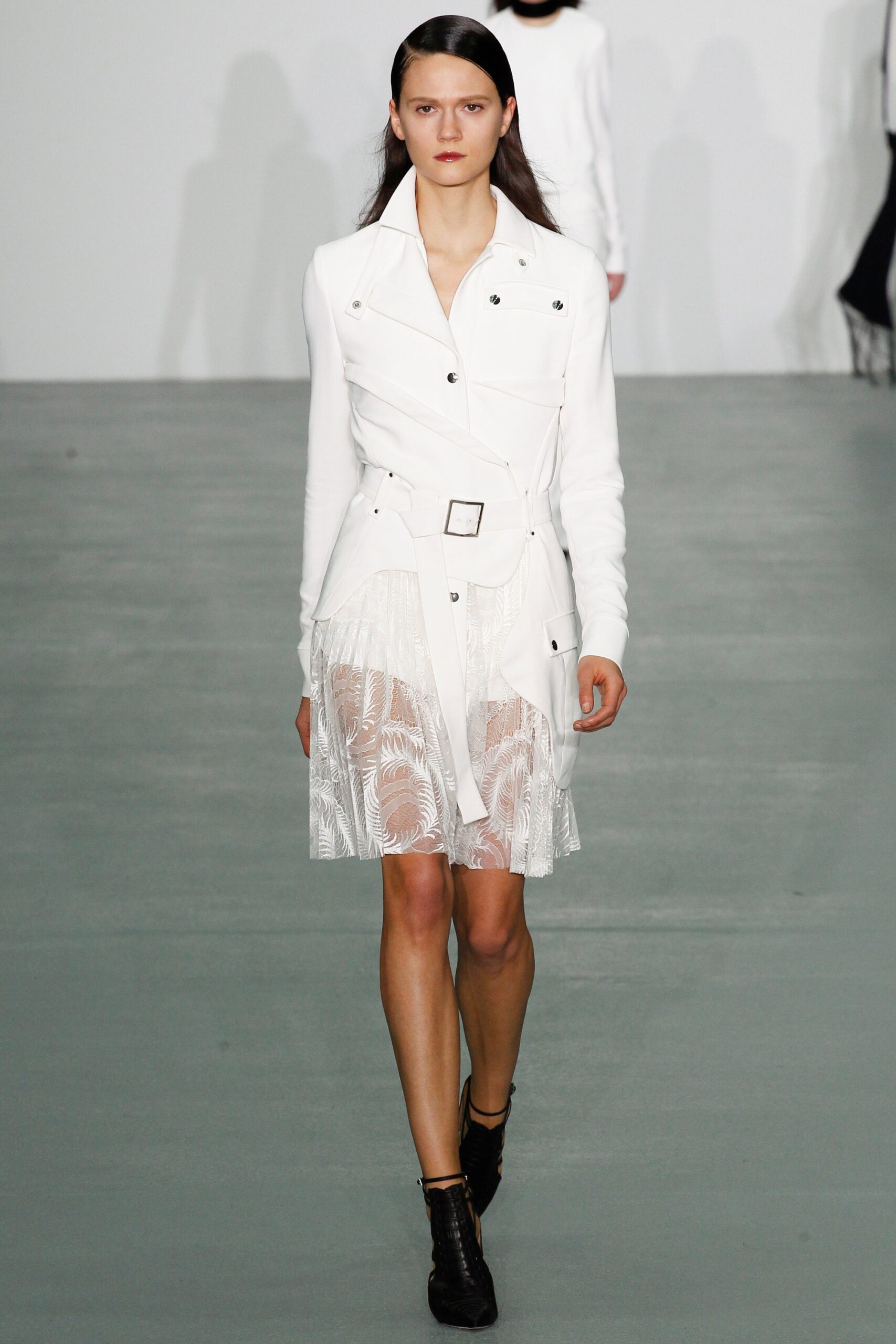 white belted mini dress and coat