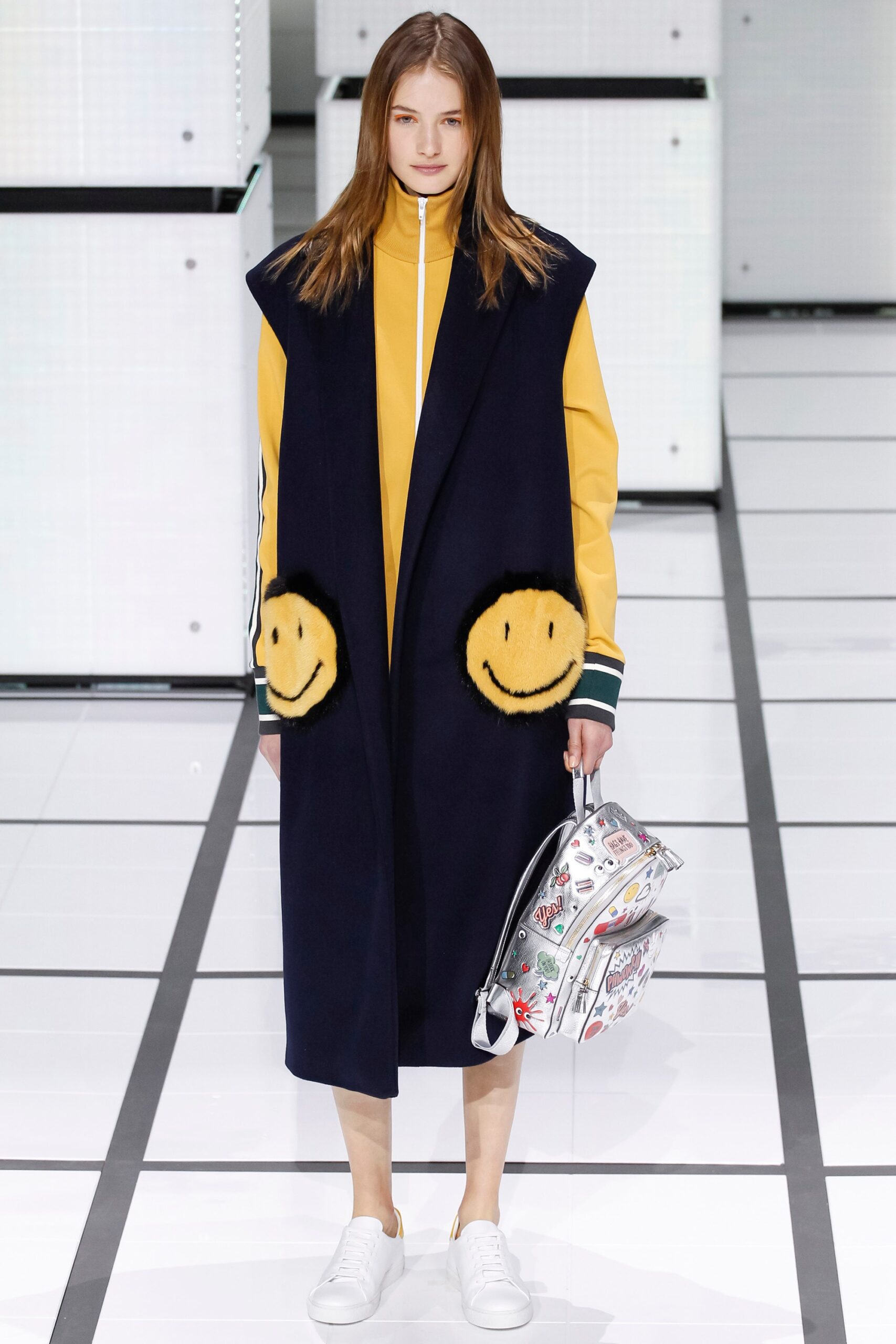 navy coat with smiley pockets