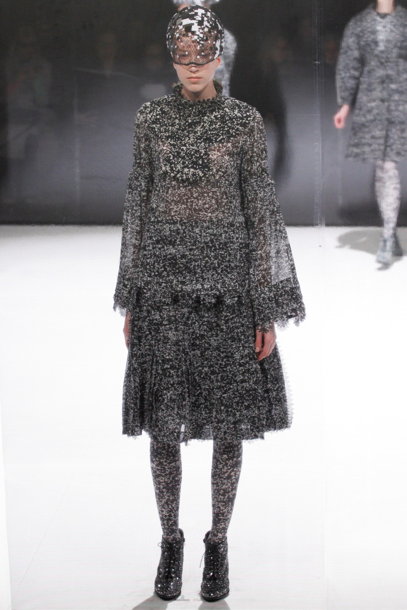 black and white lace midi dress