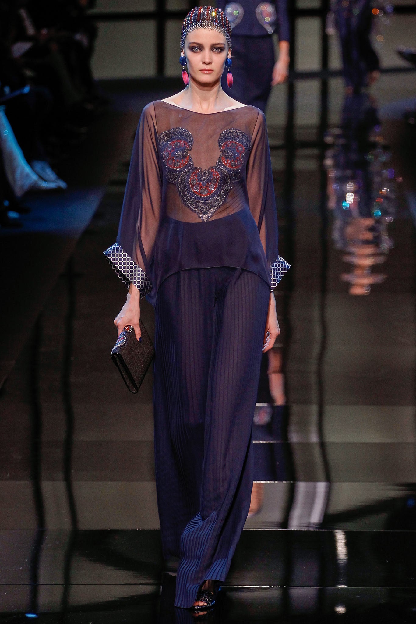 blue silk embroidered top and pants