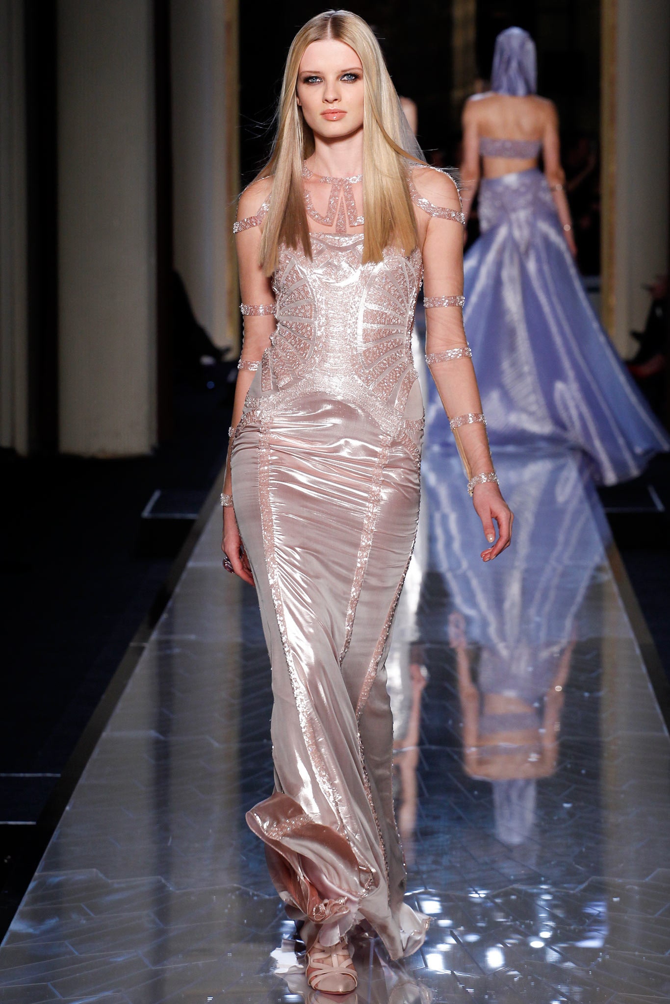 fitted pink silk gown