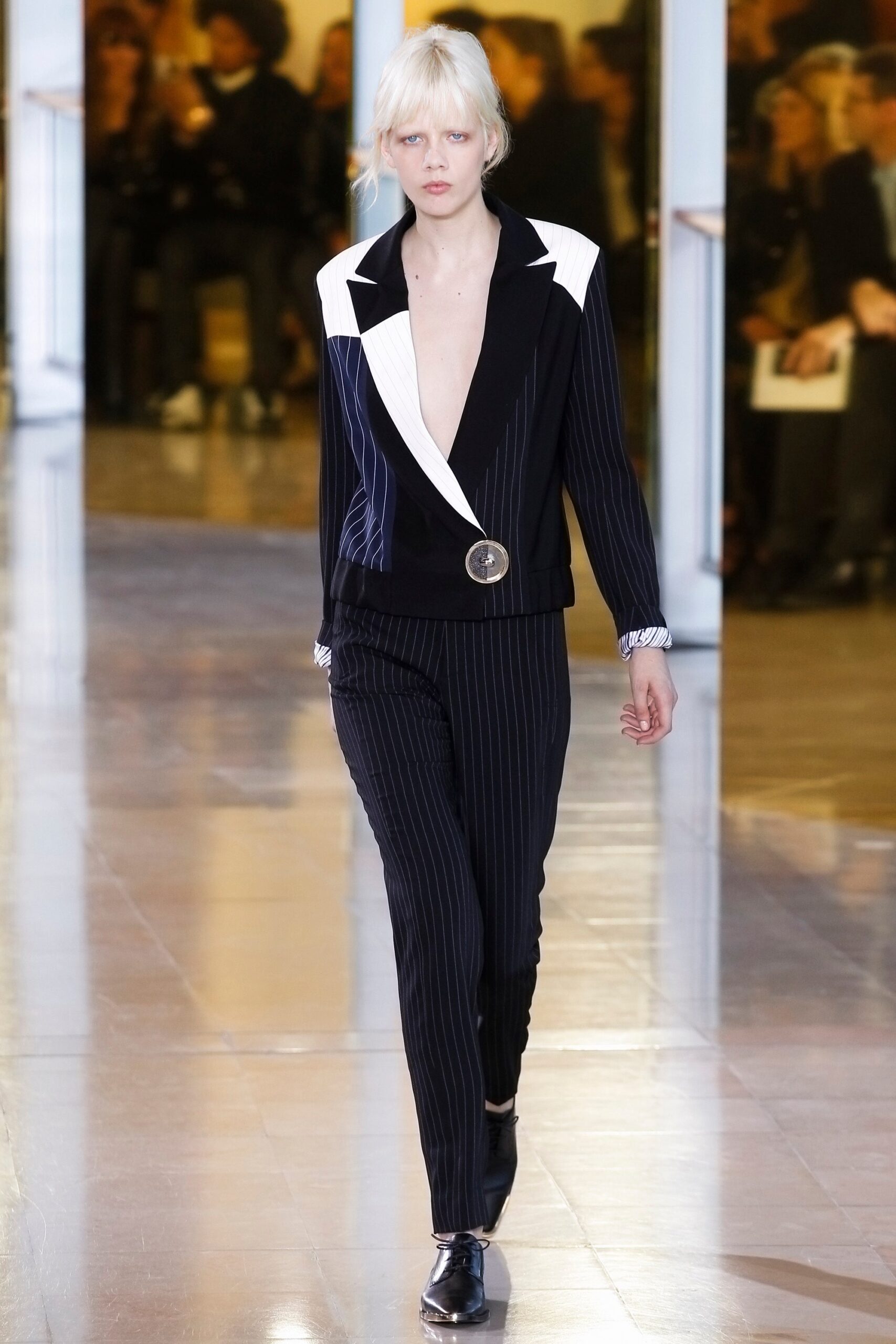 black and white striped blazer and pants