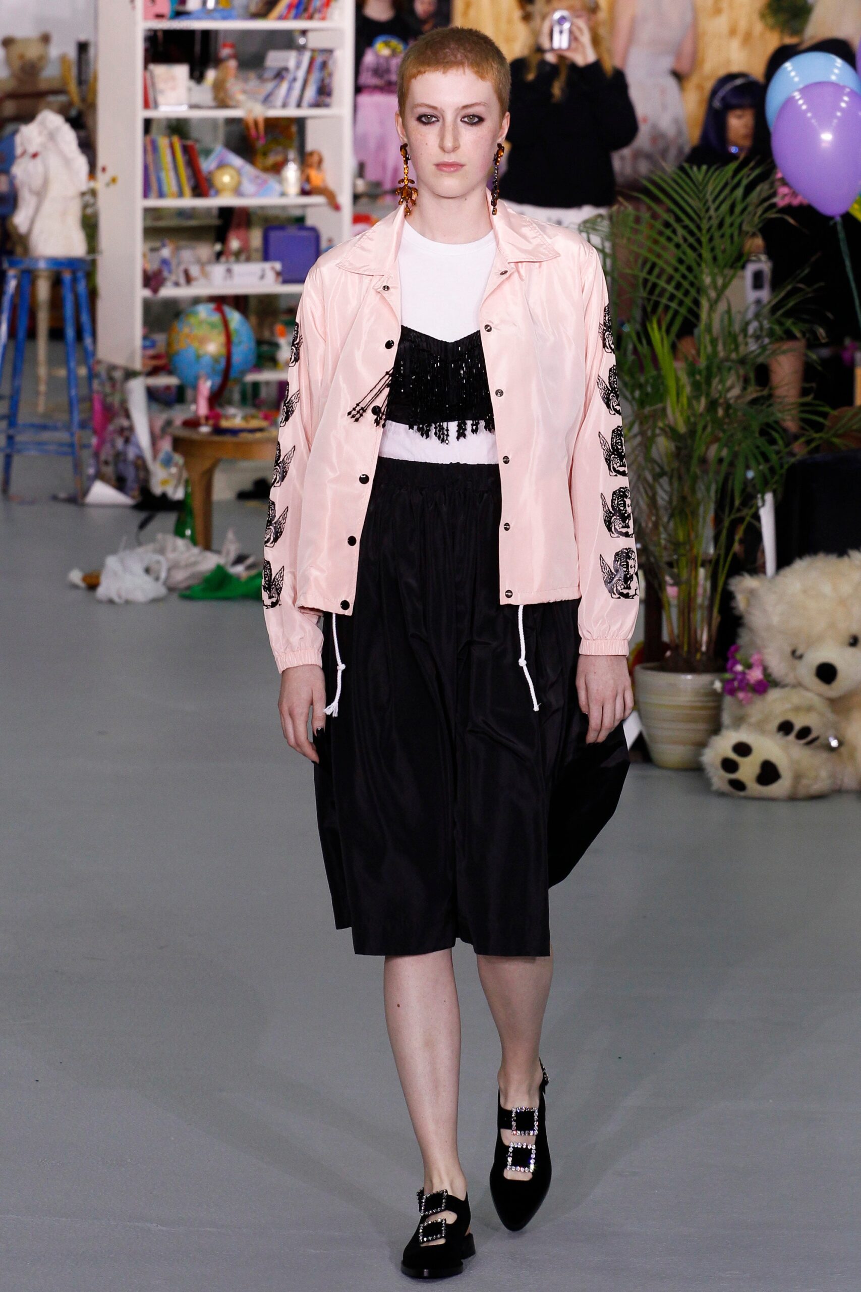 pink silk long-sleeve collared relaxed zippered jacket