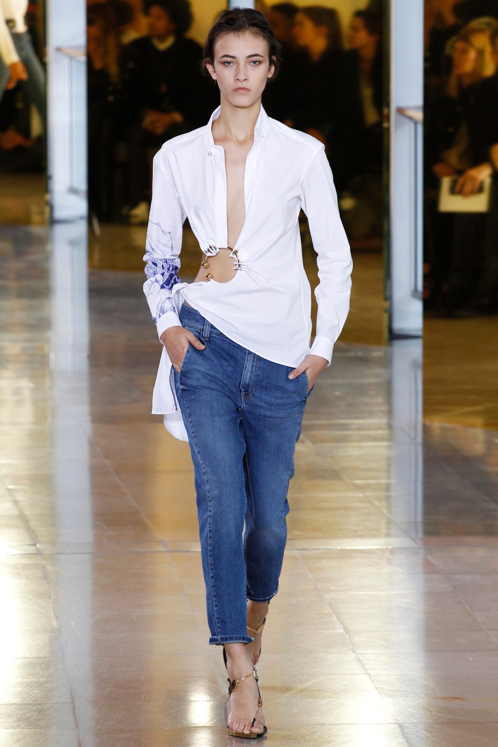 white fitted shirt with cutout