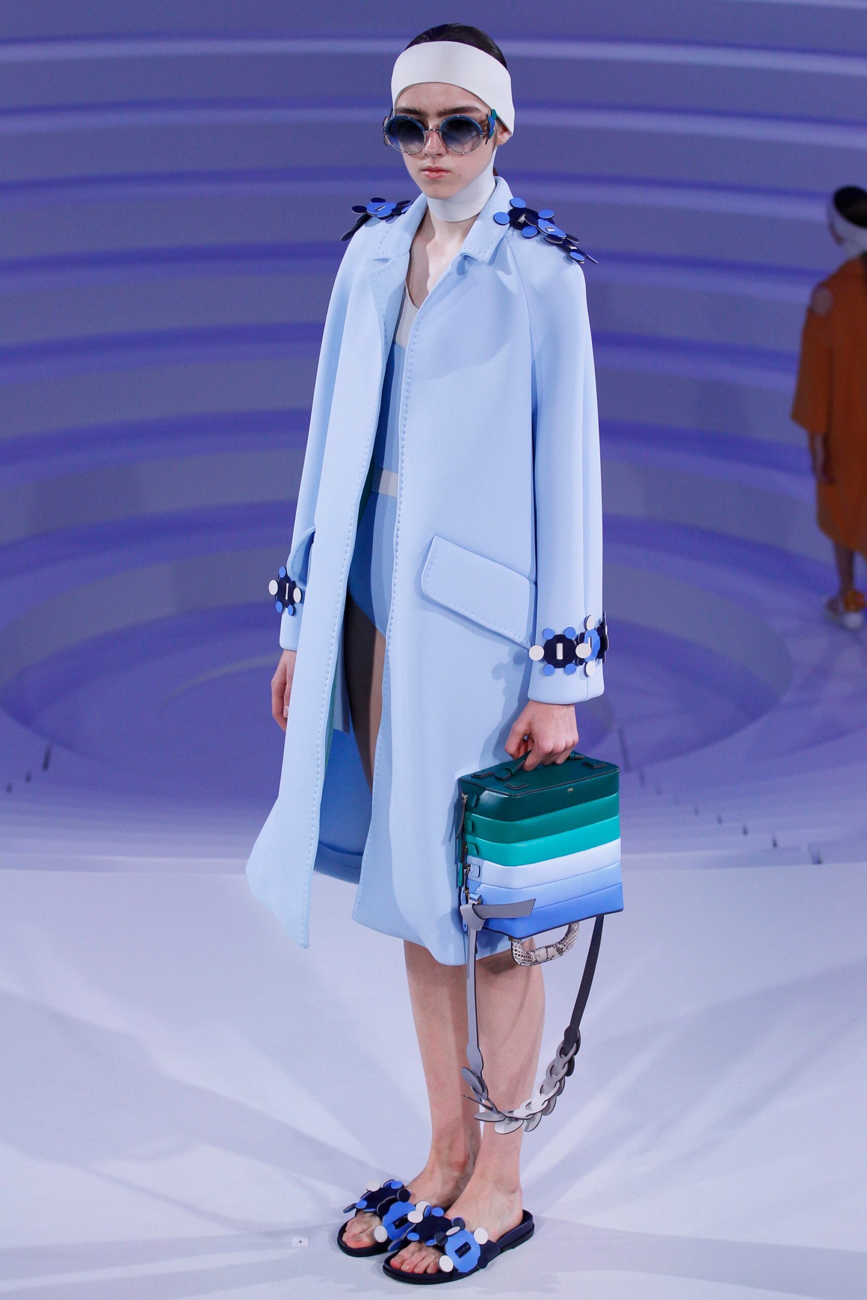 blue vinyl coat with swimsuit