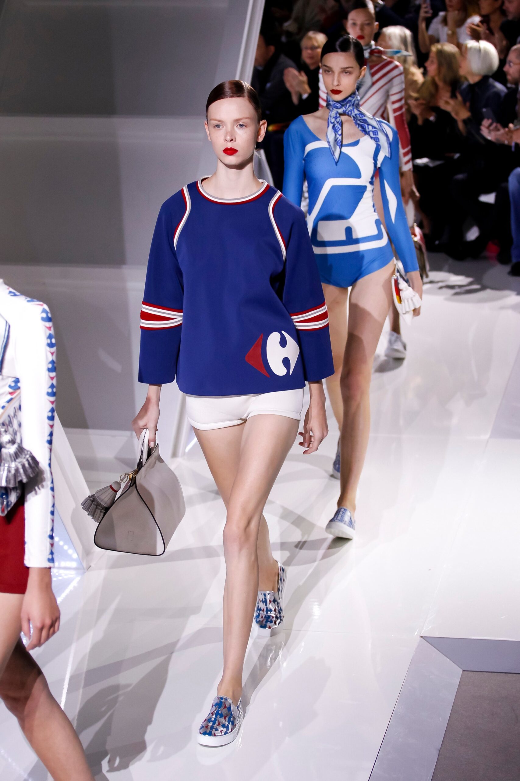 blue and red color-blocked top