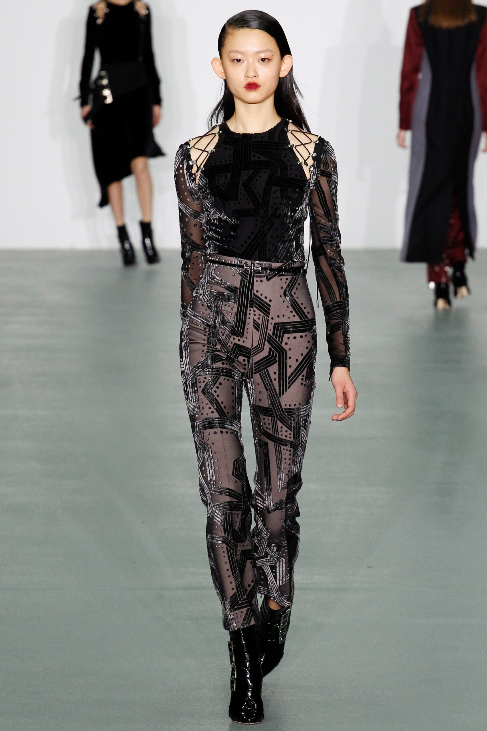 black gray printed catsuit