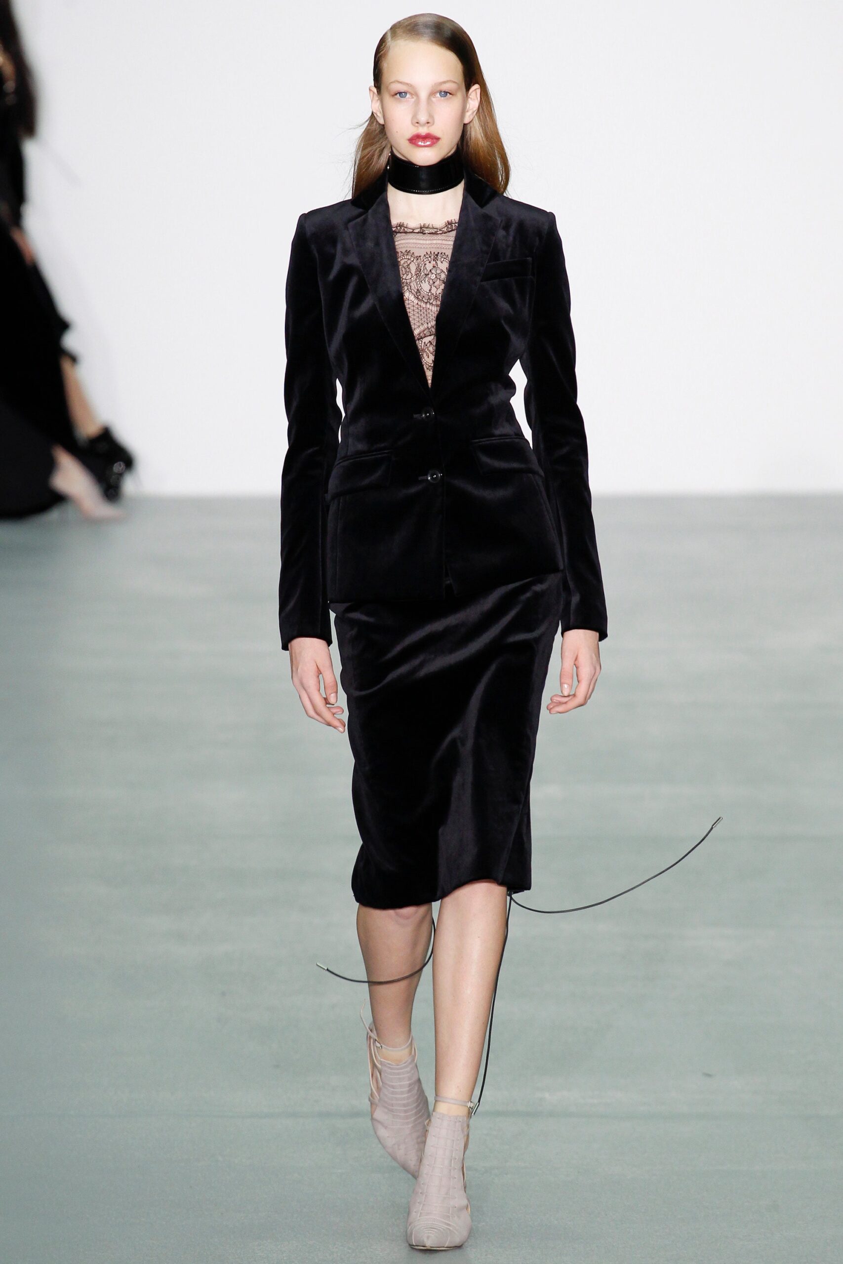 black velvet suit with lace top