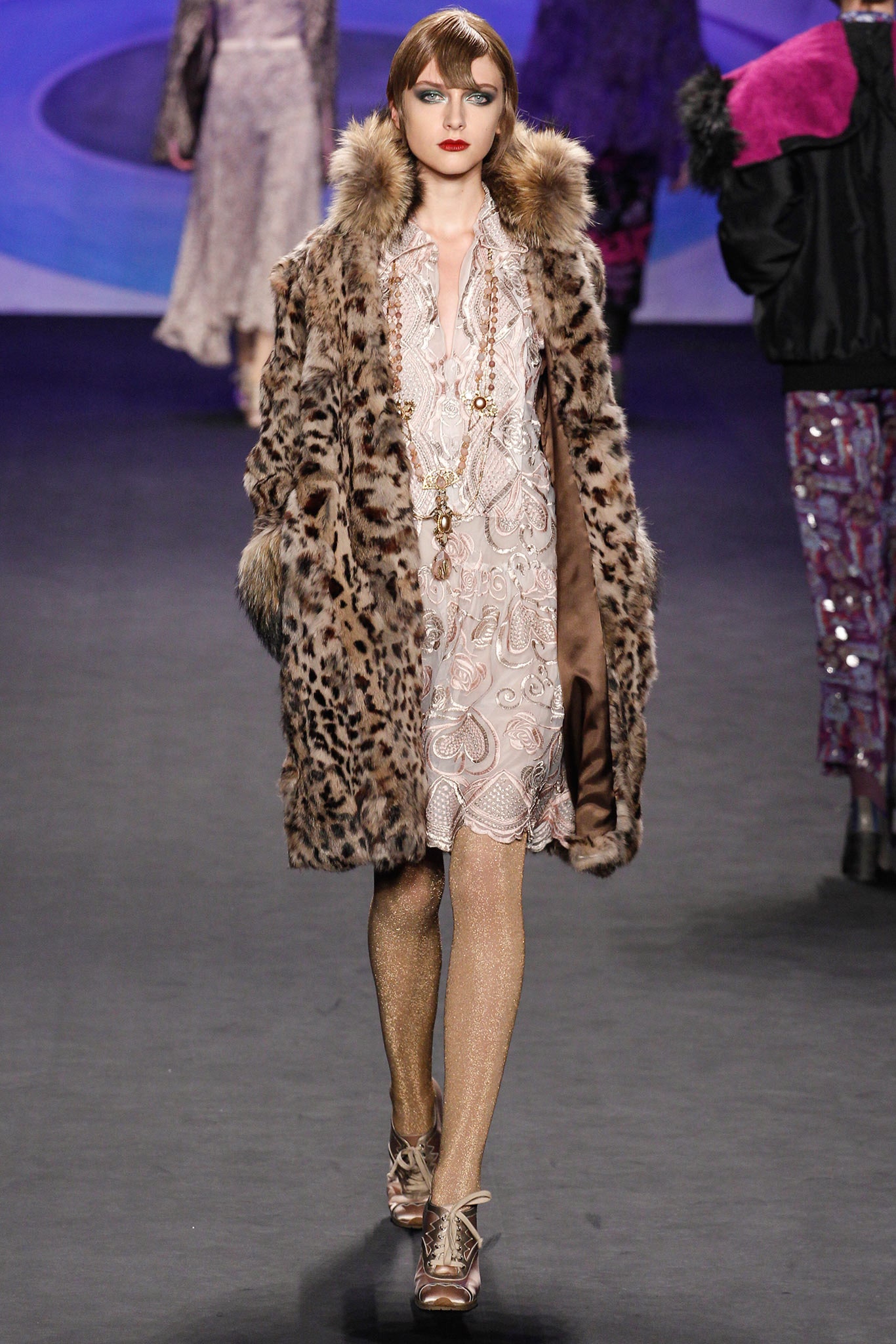 brown fur coat pink dress