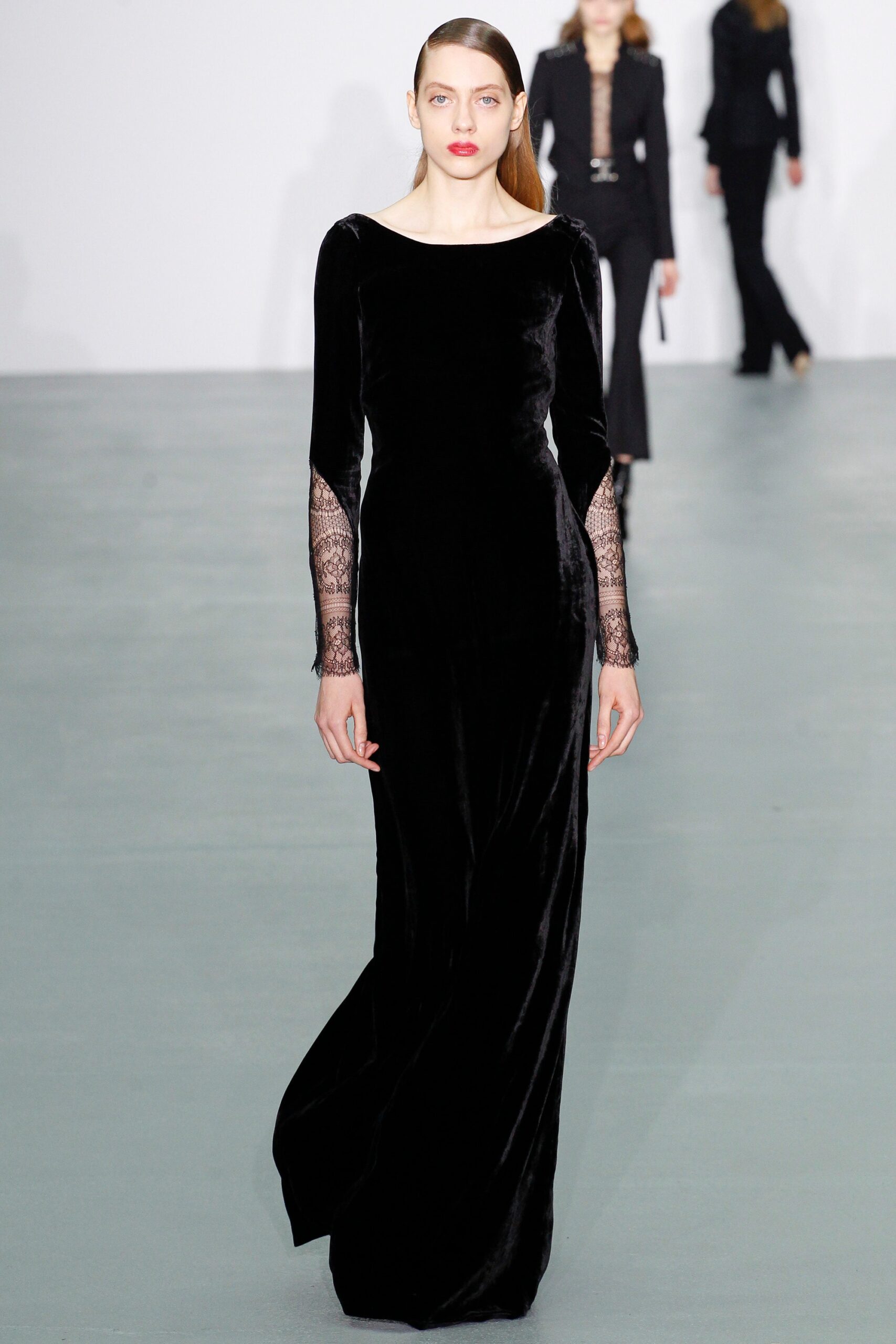 black velvet long-sleeve gown