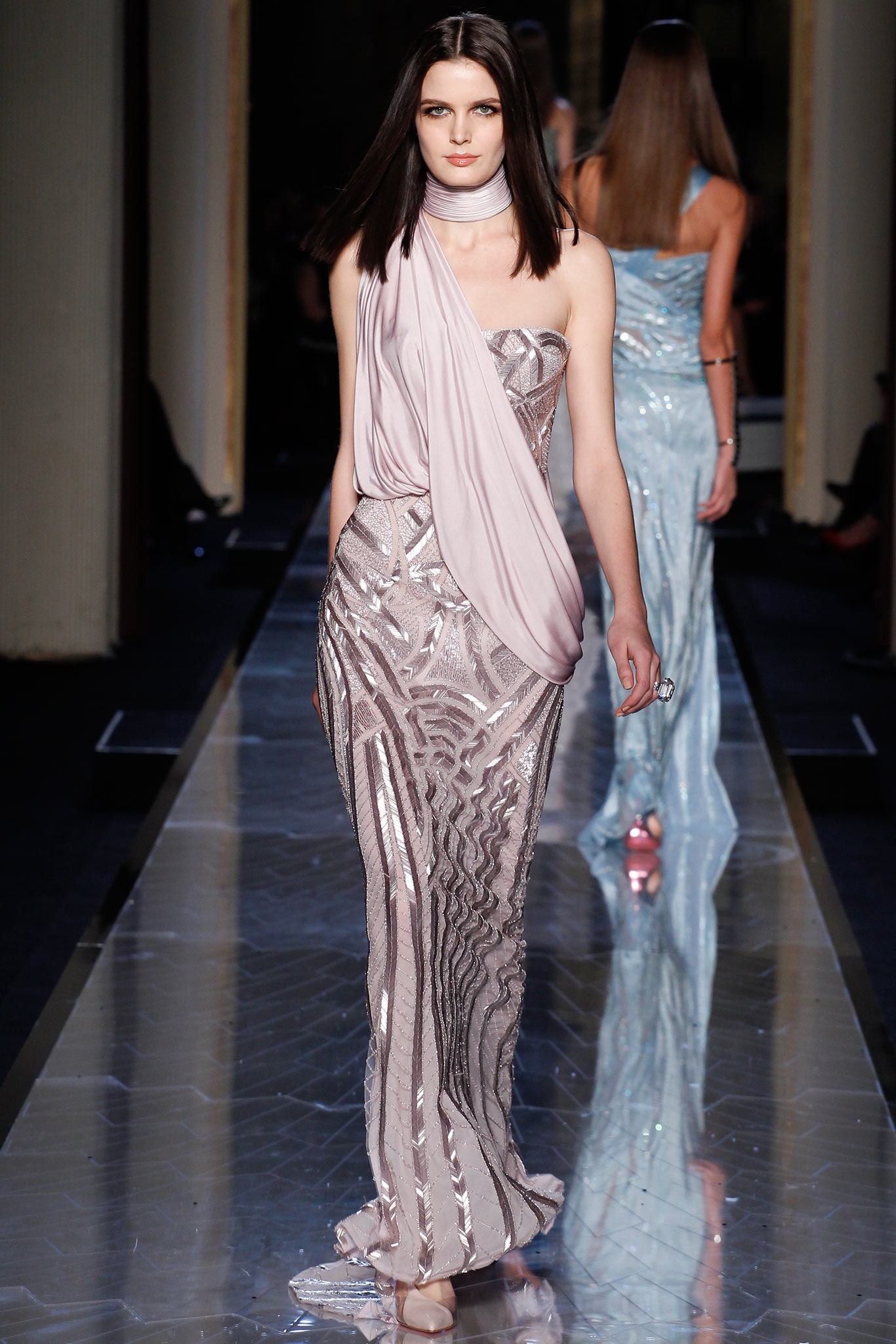 fitted pink sequin gown