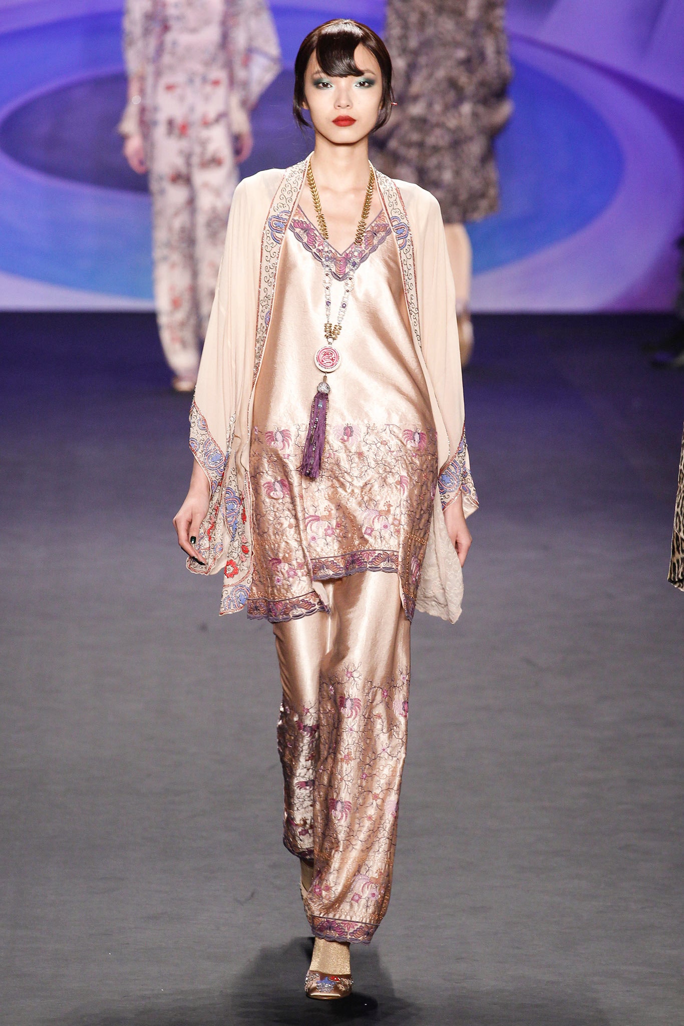 beige silk embroidered jumpsuit with kimono