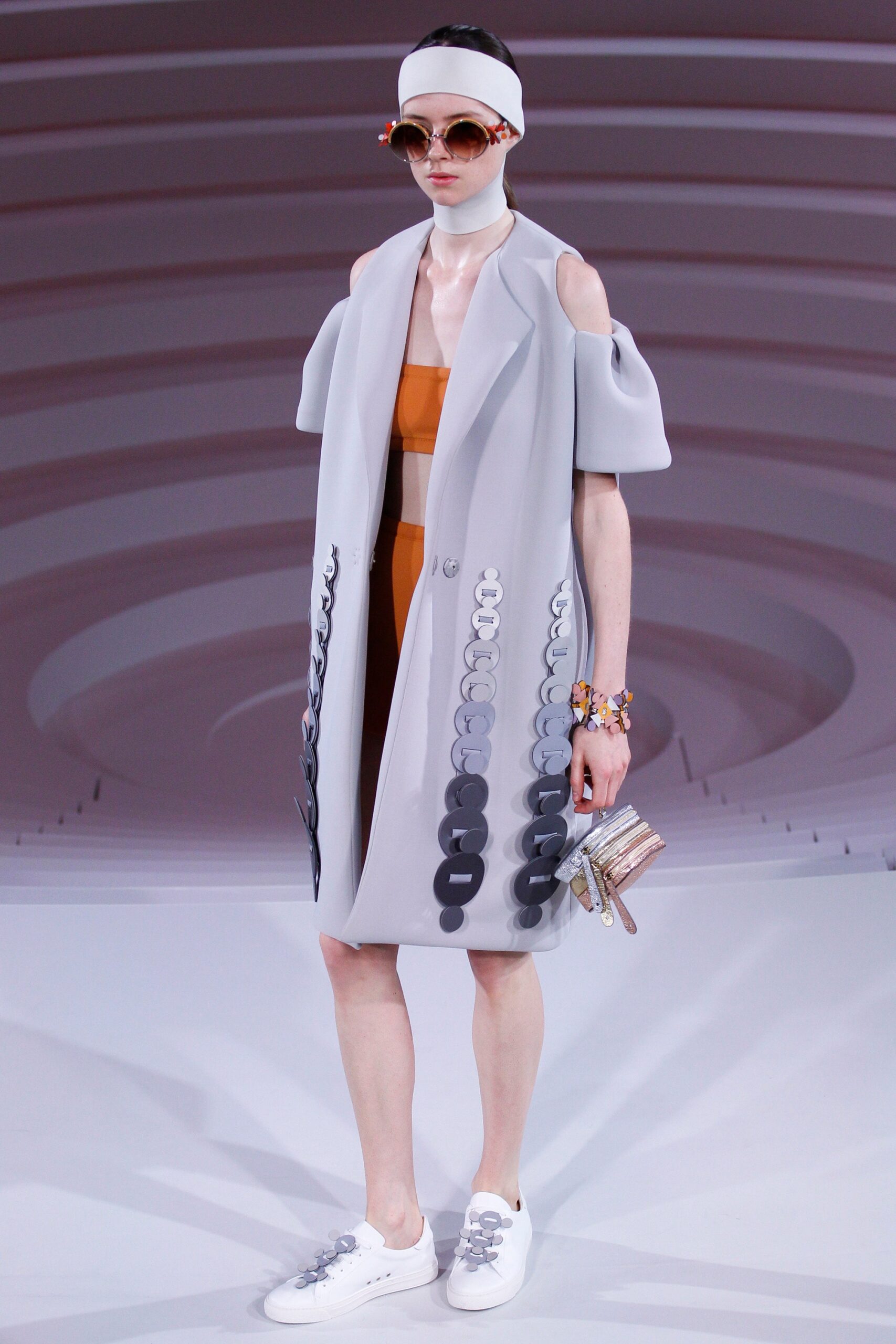 gray neoprene coat with orange top