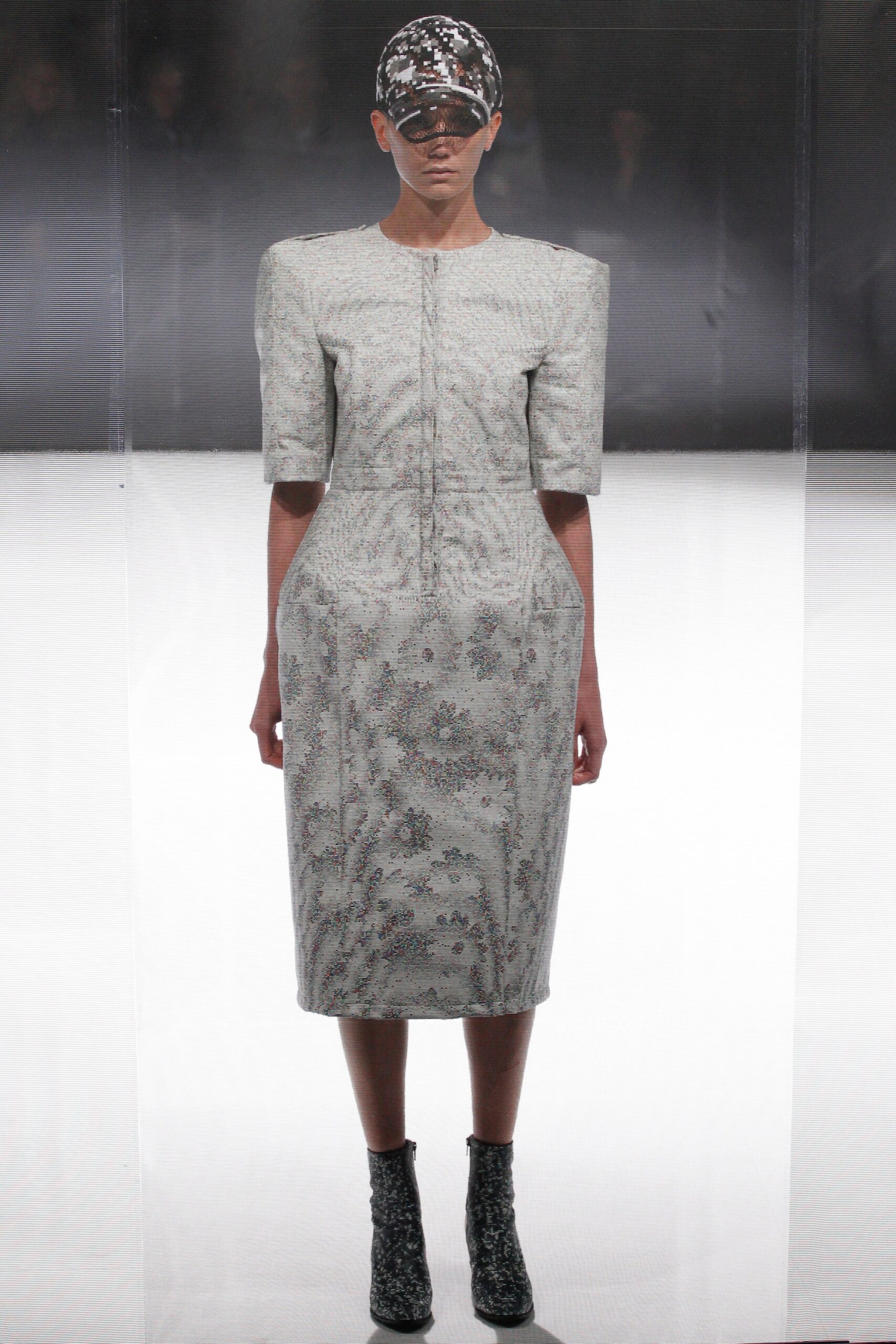 gray embroidered midi dress