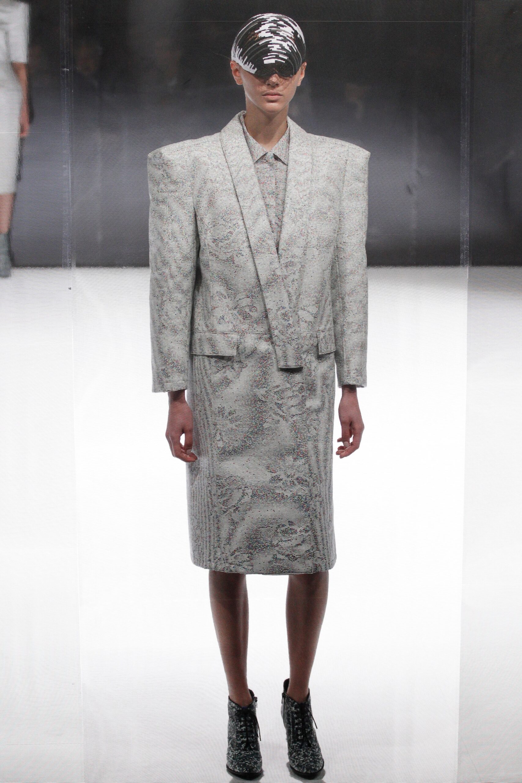 gray tailored silk suit