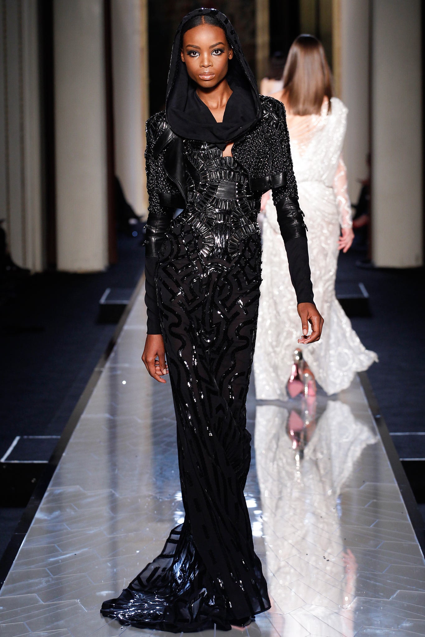 black silk embroidered gown