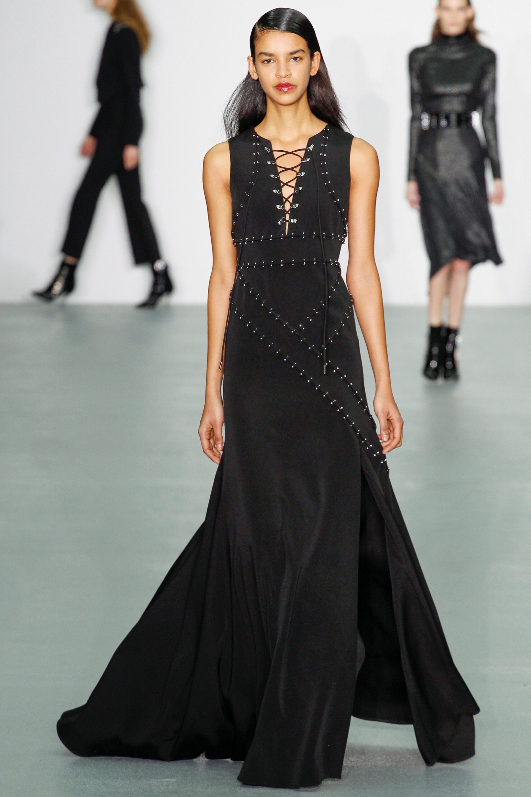black silk sleeveless gown