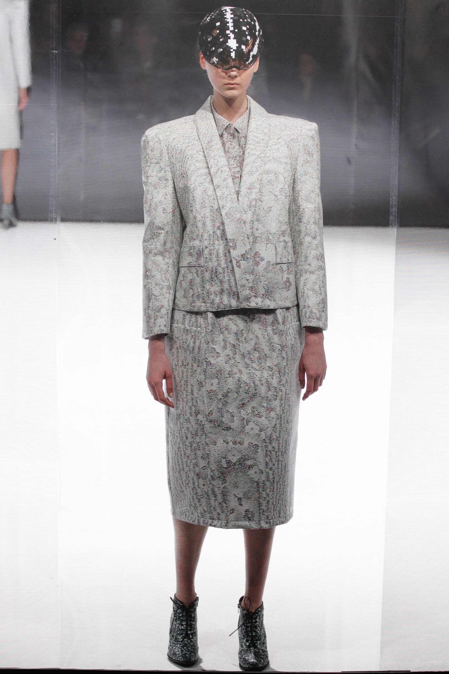 gray tweed tailored suit