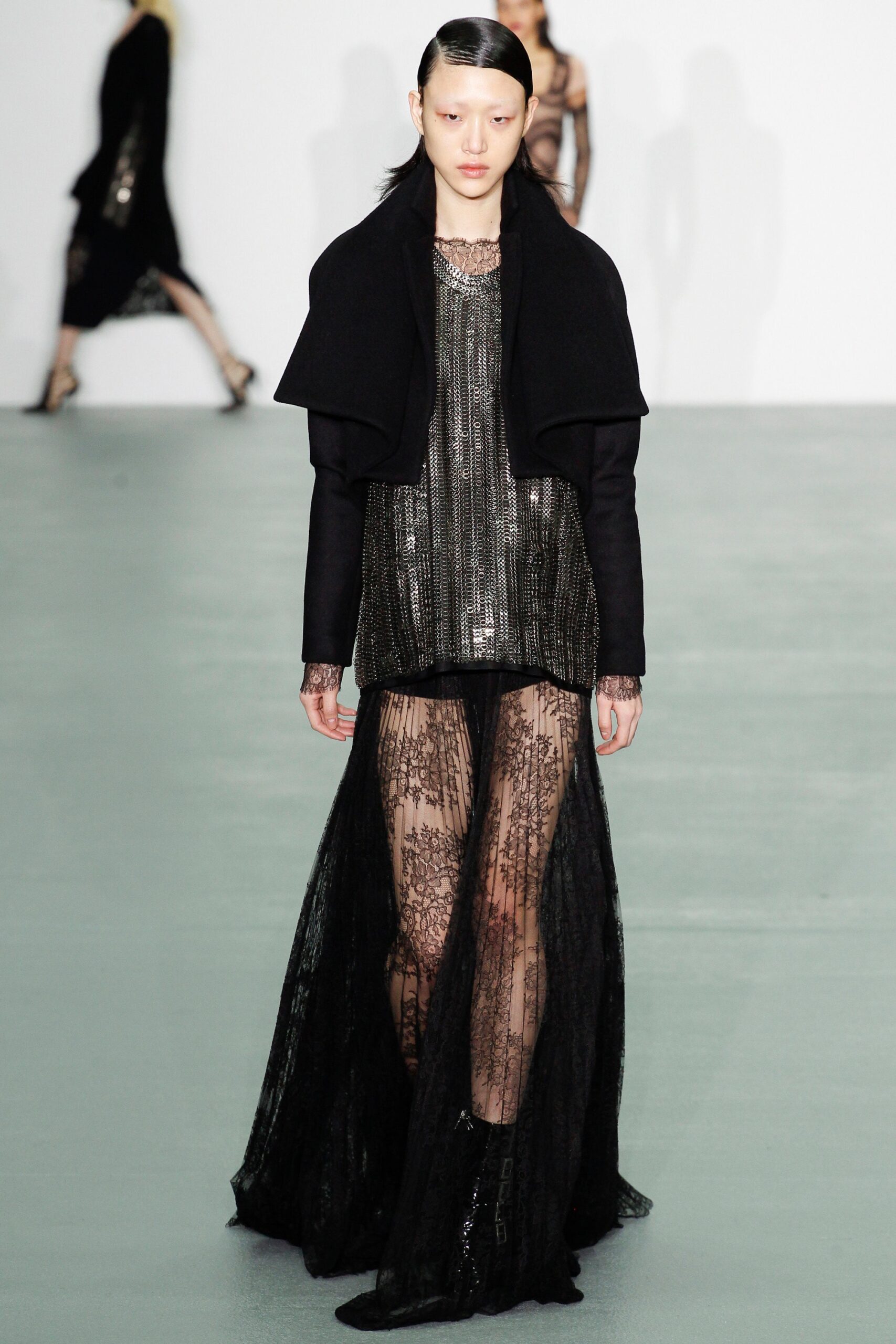 black wool long-sleeve structured zippered jacket