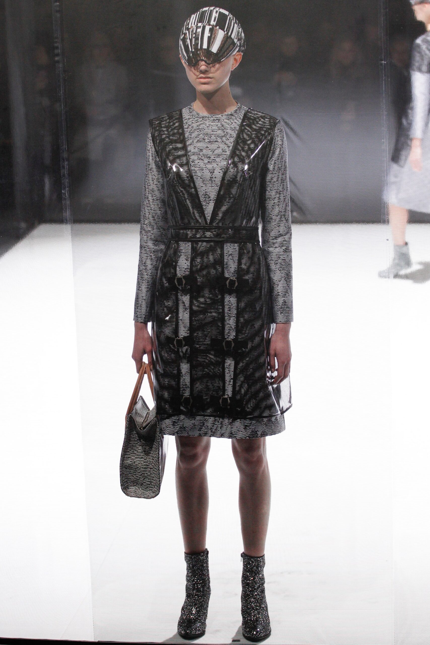 black and white pleated dress