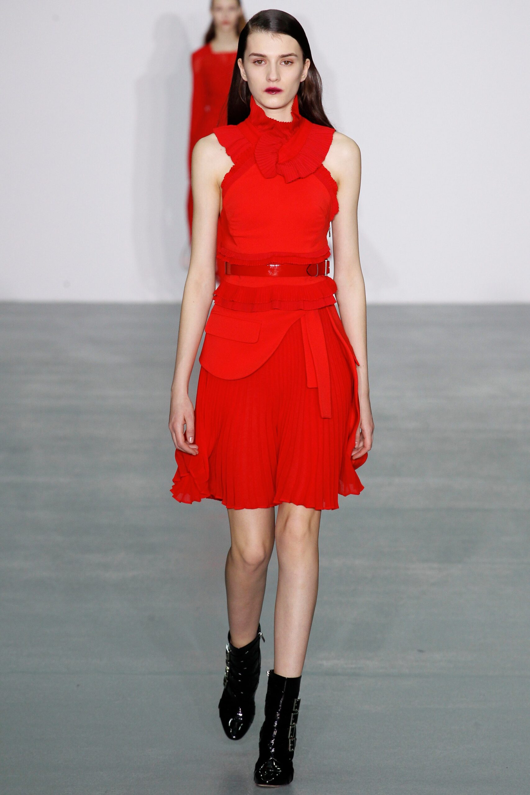 fitted red pleated dress