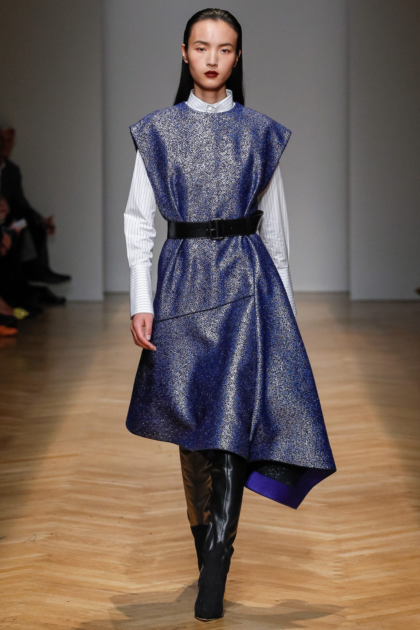 blue gold asymmetric dress with shirt