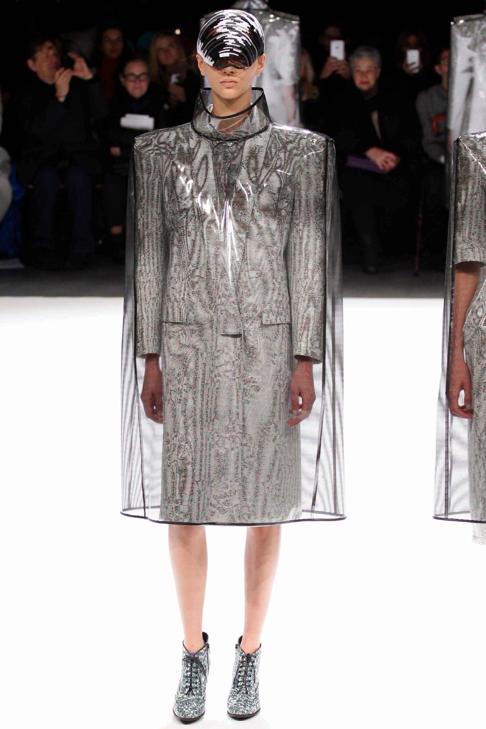 silver metallic cape dress