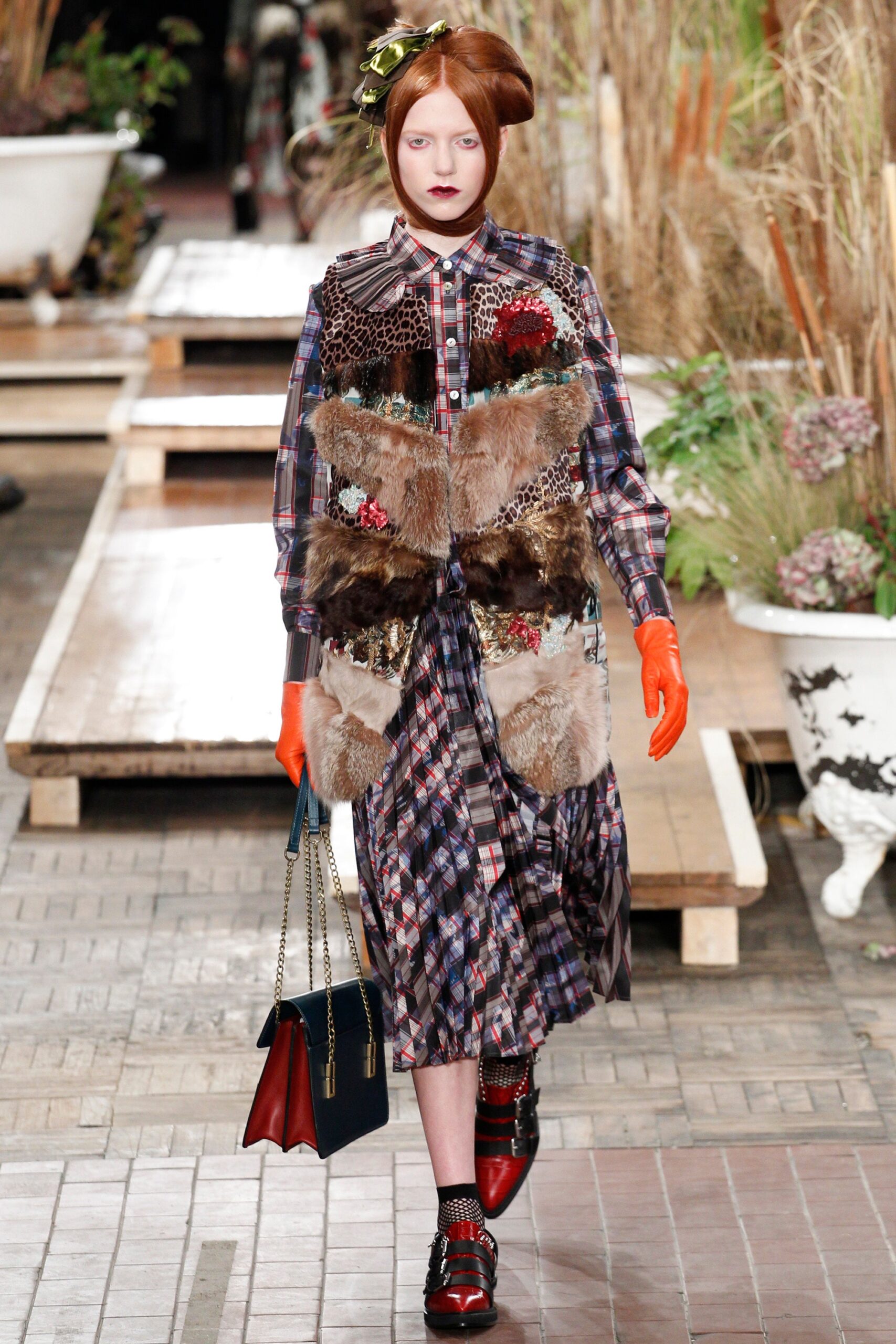 midi dress with fur vest