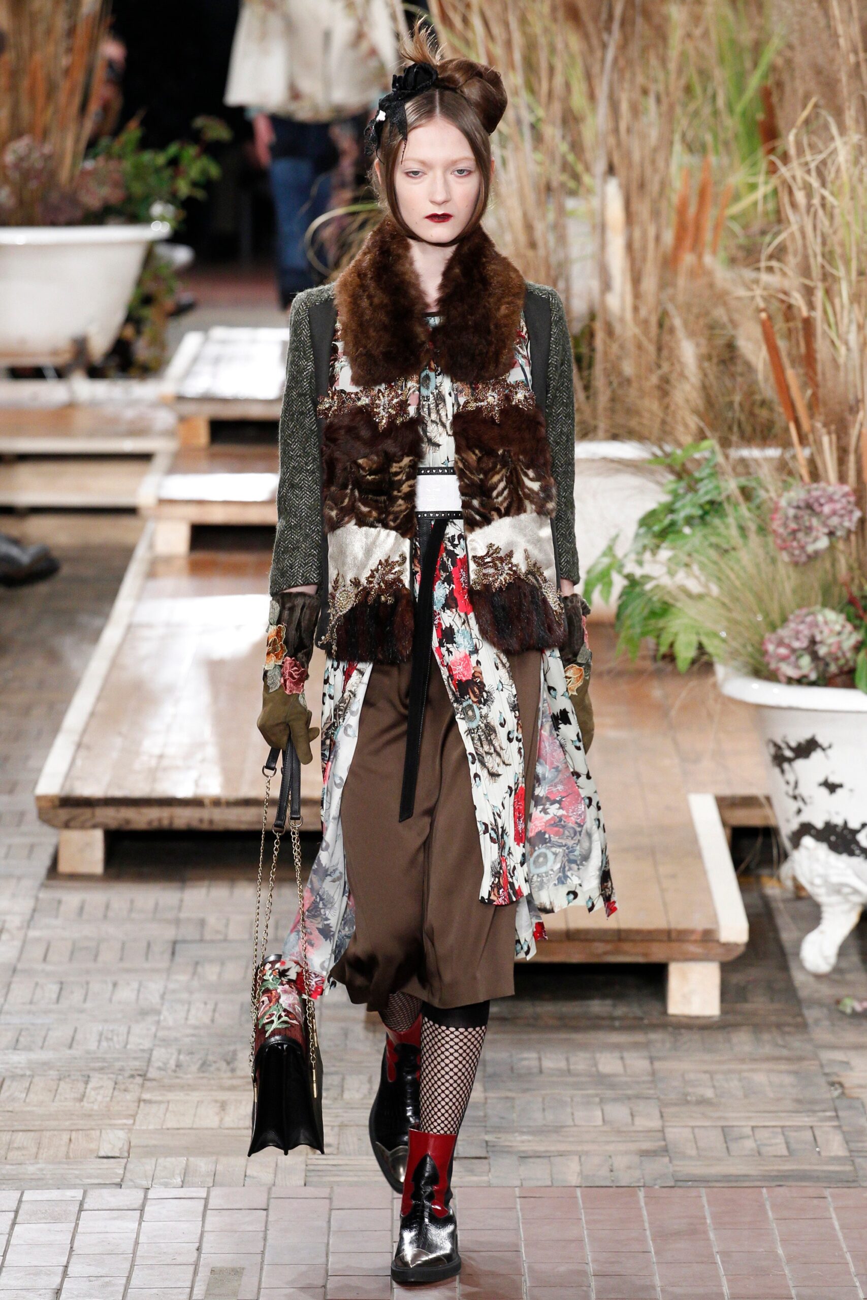relaxed floral midi dress with oversized coat