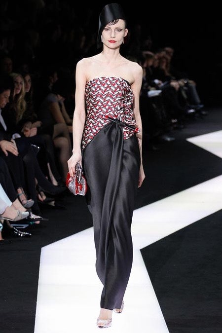 black and red strapless gown