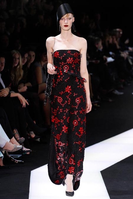black and red embroidered gown