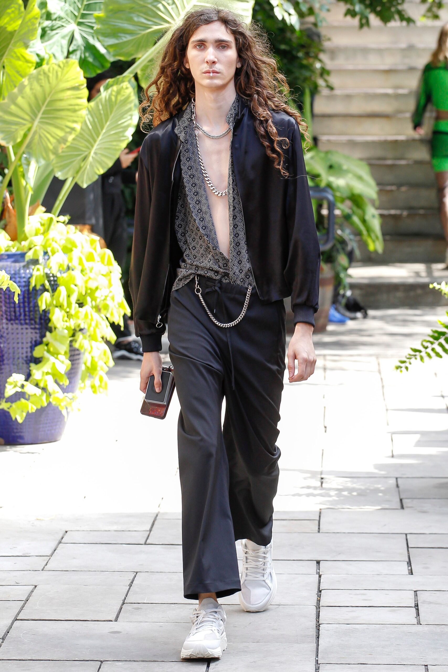 black silk relaxed jacket and pants