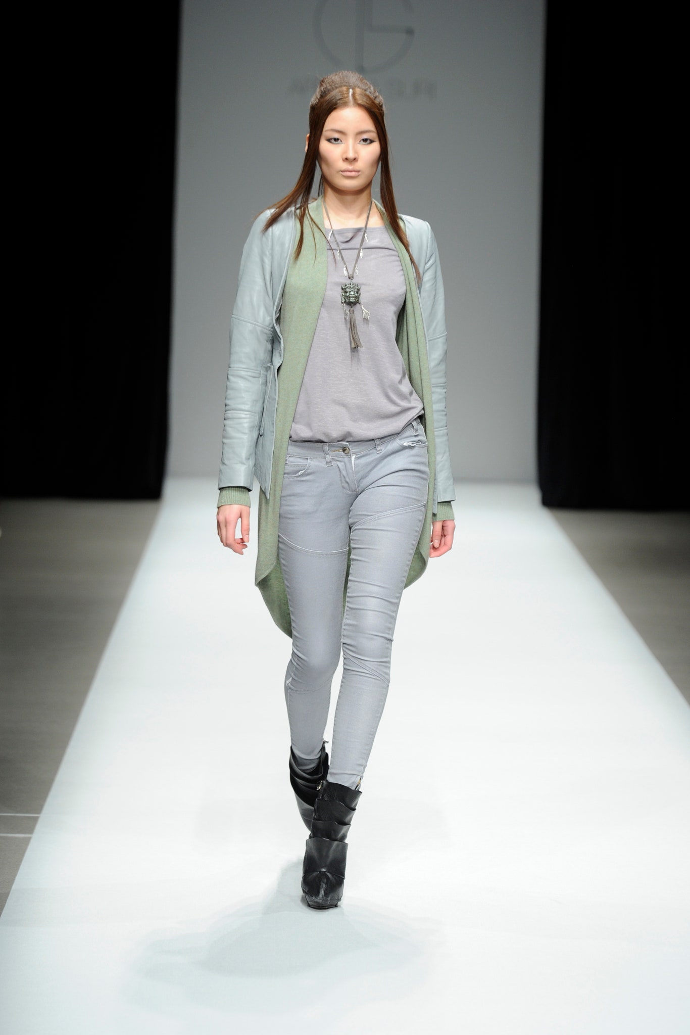 gray relaxed jacket with fitted t-shirt