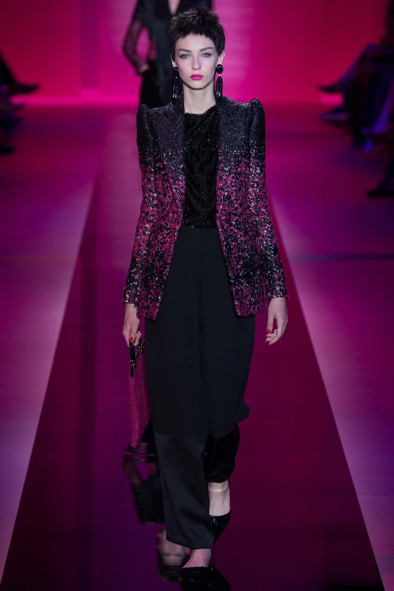 structured black and pink blazer with tailored pants