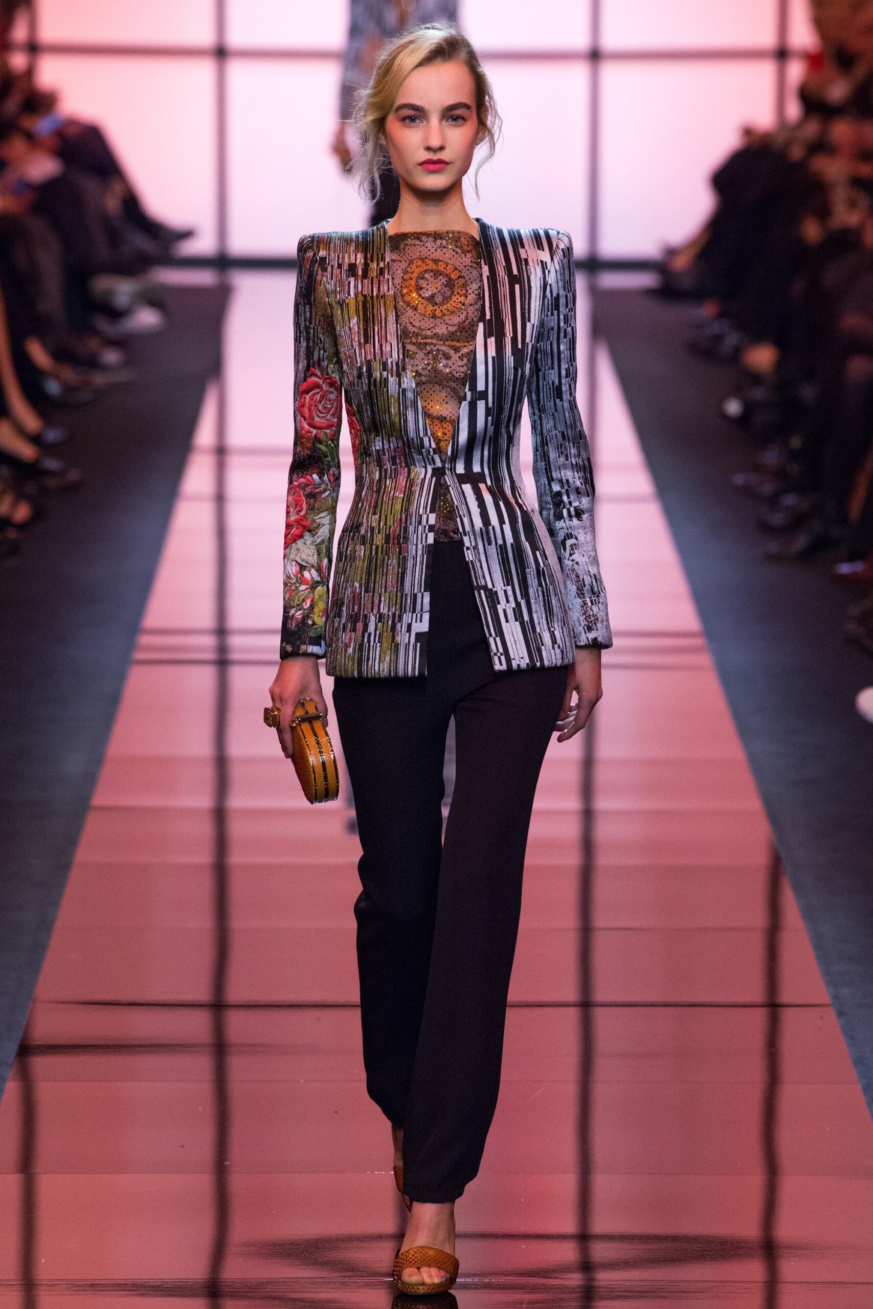 multi silk long-sleeve v-neck tailored embroidered blazer