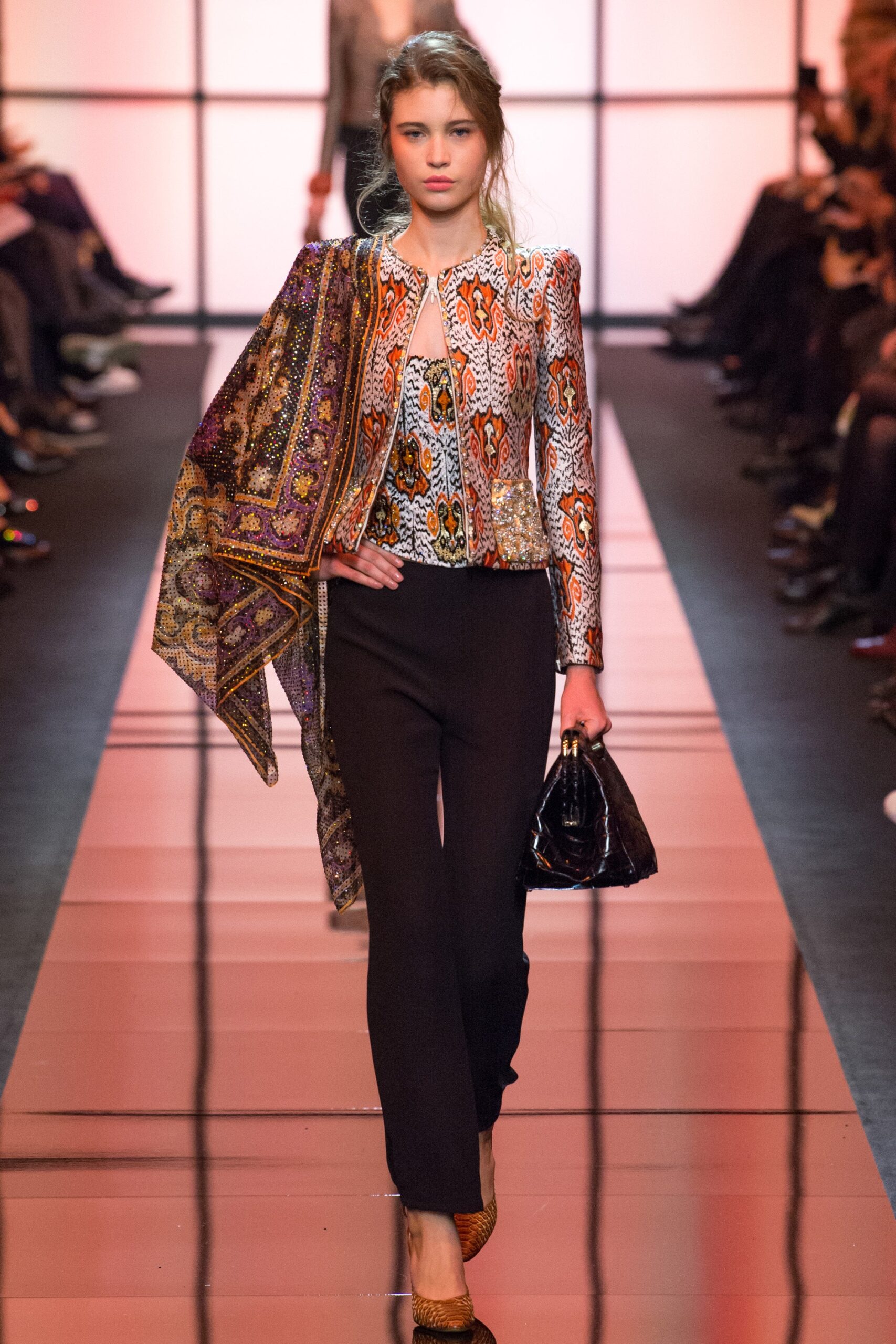 multi silk long-sleeve collared fitted embroidered jacket