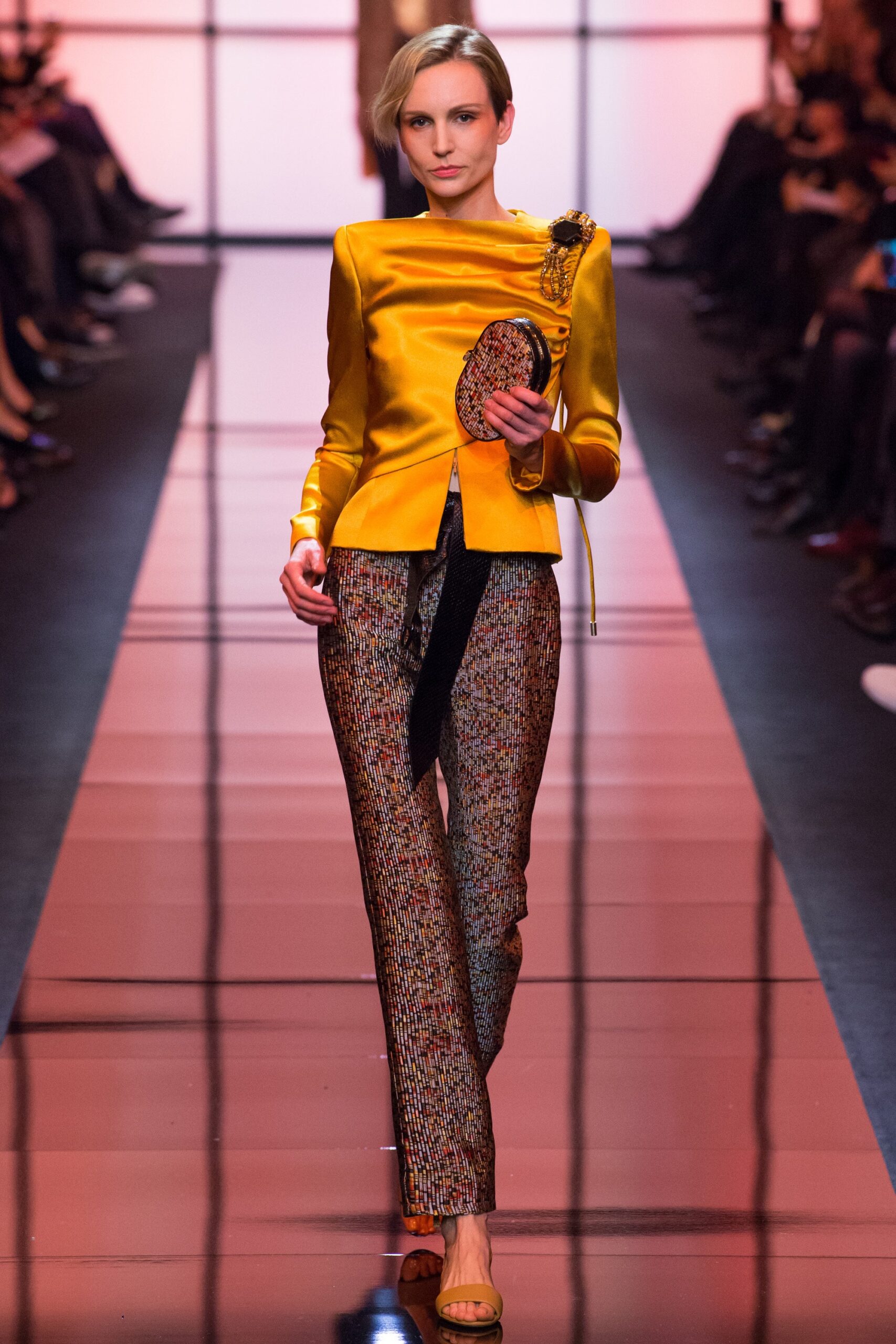 yellow silk tailored blazer