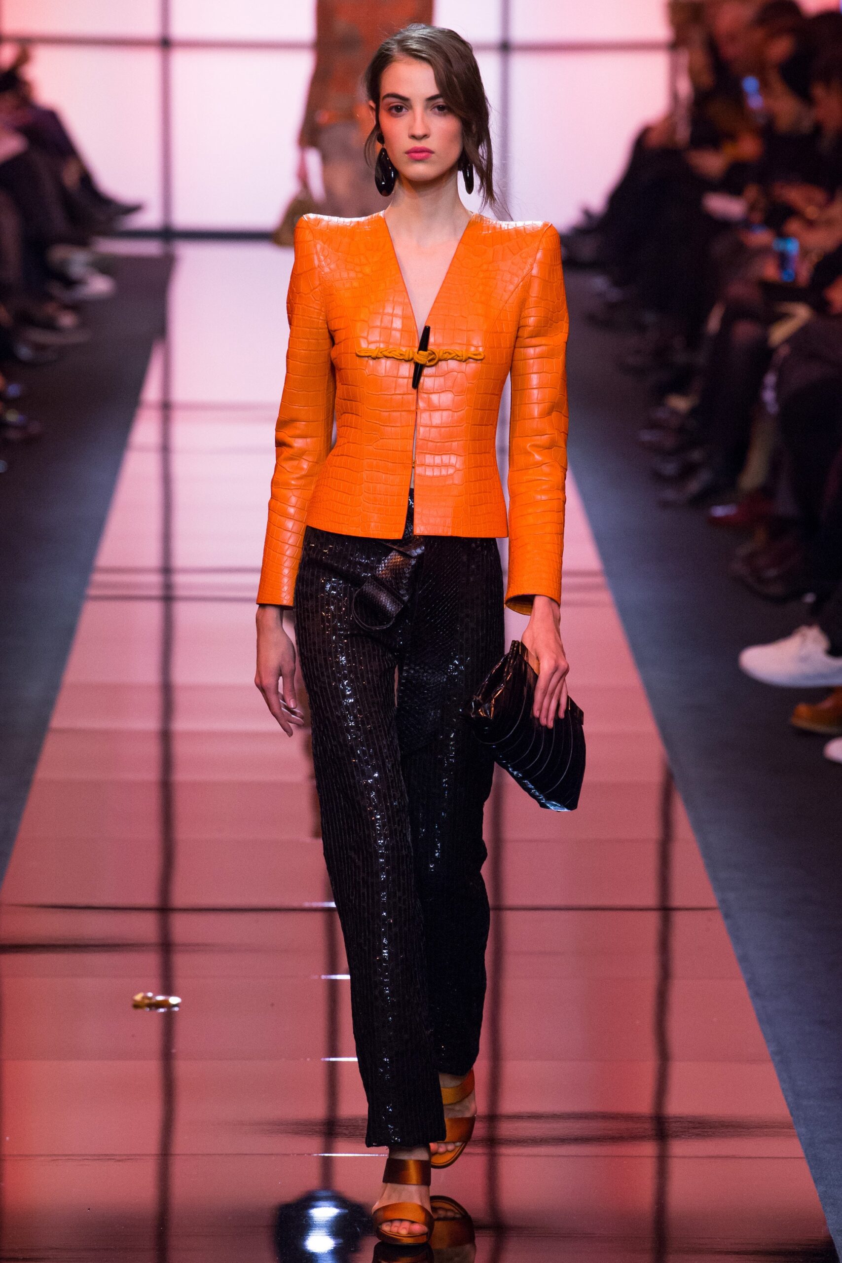 orange leather tailored blazer