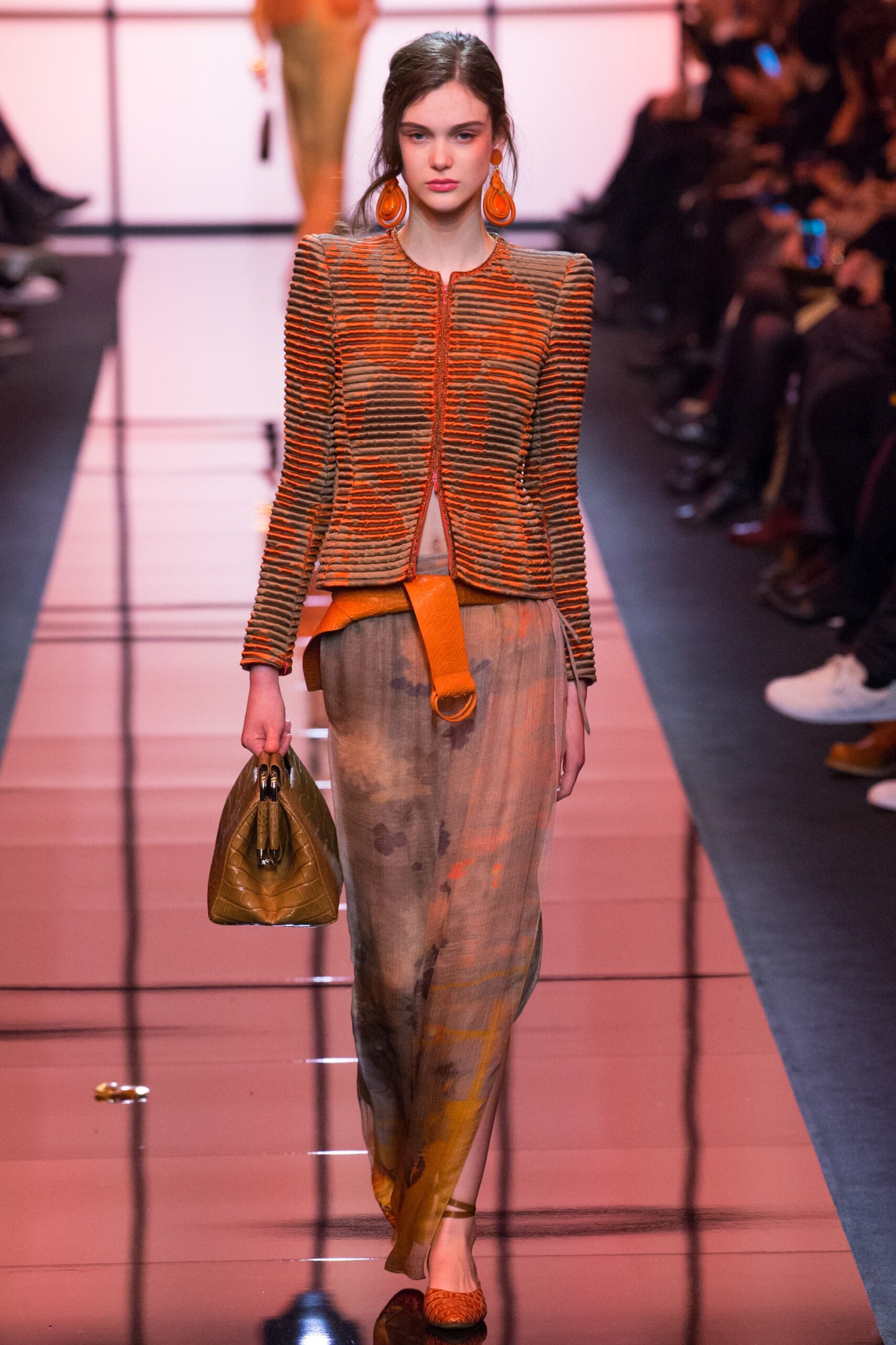 orange silk relaxed layered flowing midi skirt