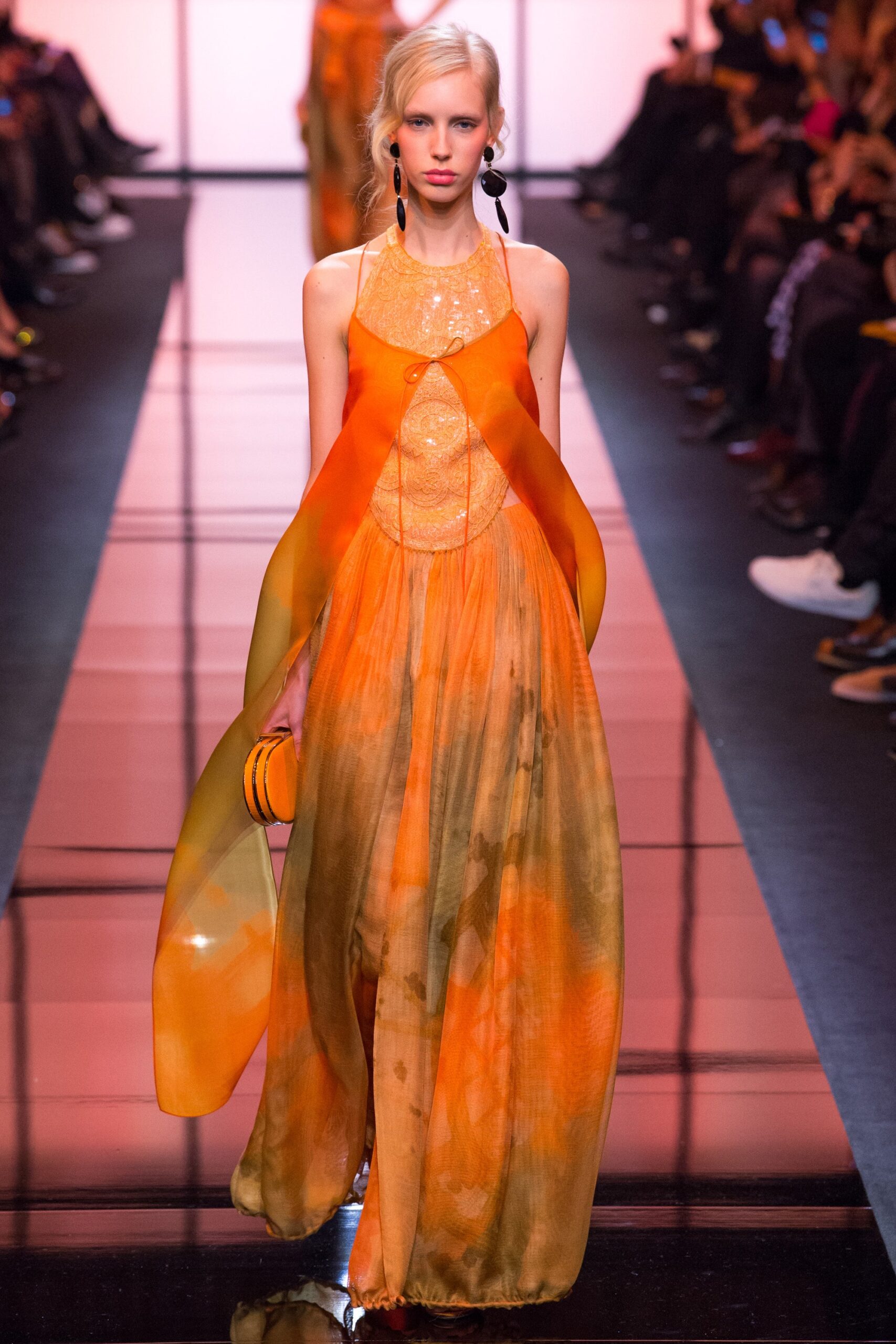 orange silk flowing gown