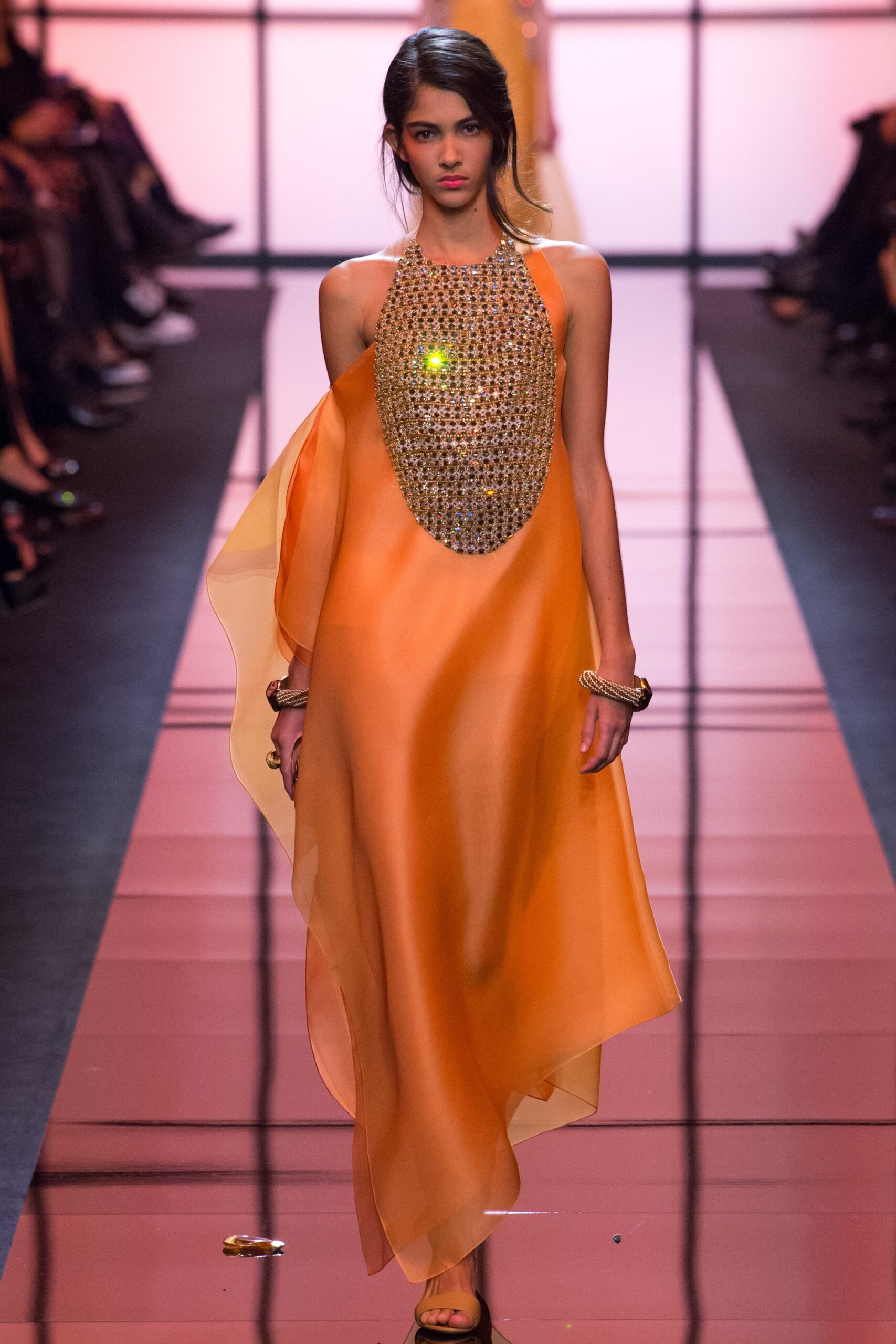 orange silk sleeveless dress