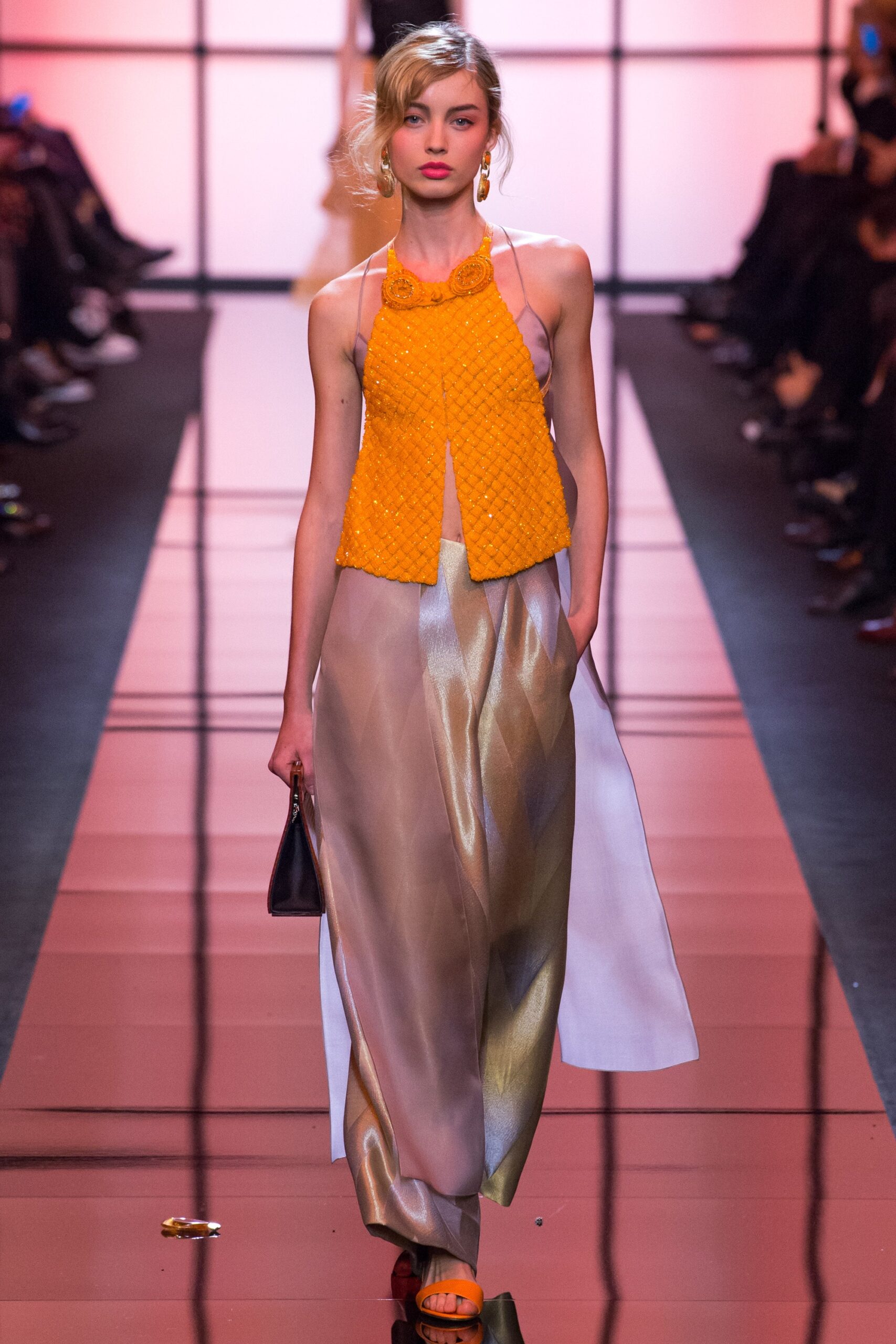 gold silk relaxed wide-leg flowing pants